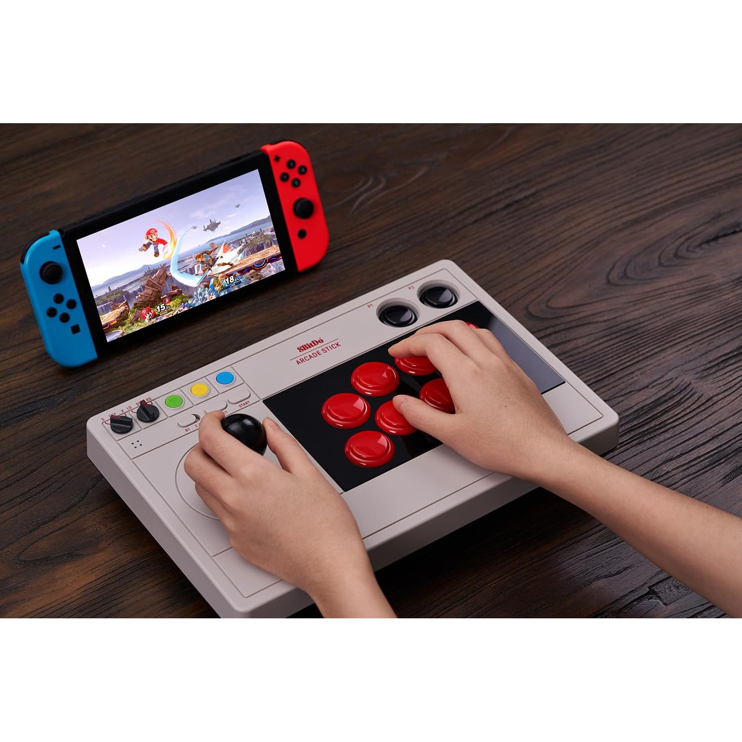 8Bitdo Retro Arcade Fight Stick 8 Way Joystick with 2 Dedicated Macro Buttons and Turbo Function for Switch/Switch 2 and PC Windows, Support Bluetooth, 2.4G Wireless and Wired USB-C Cable Connection