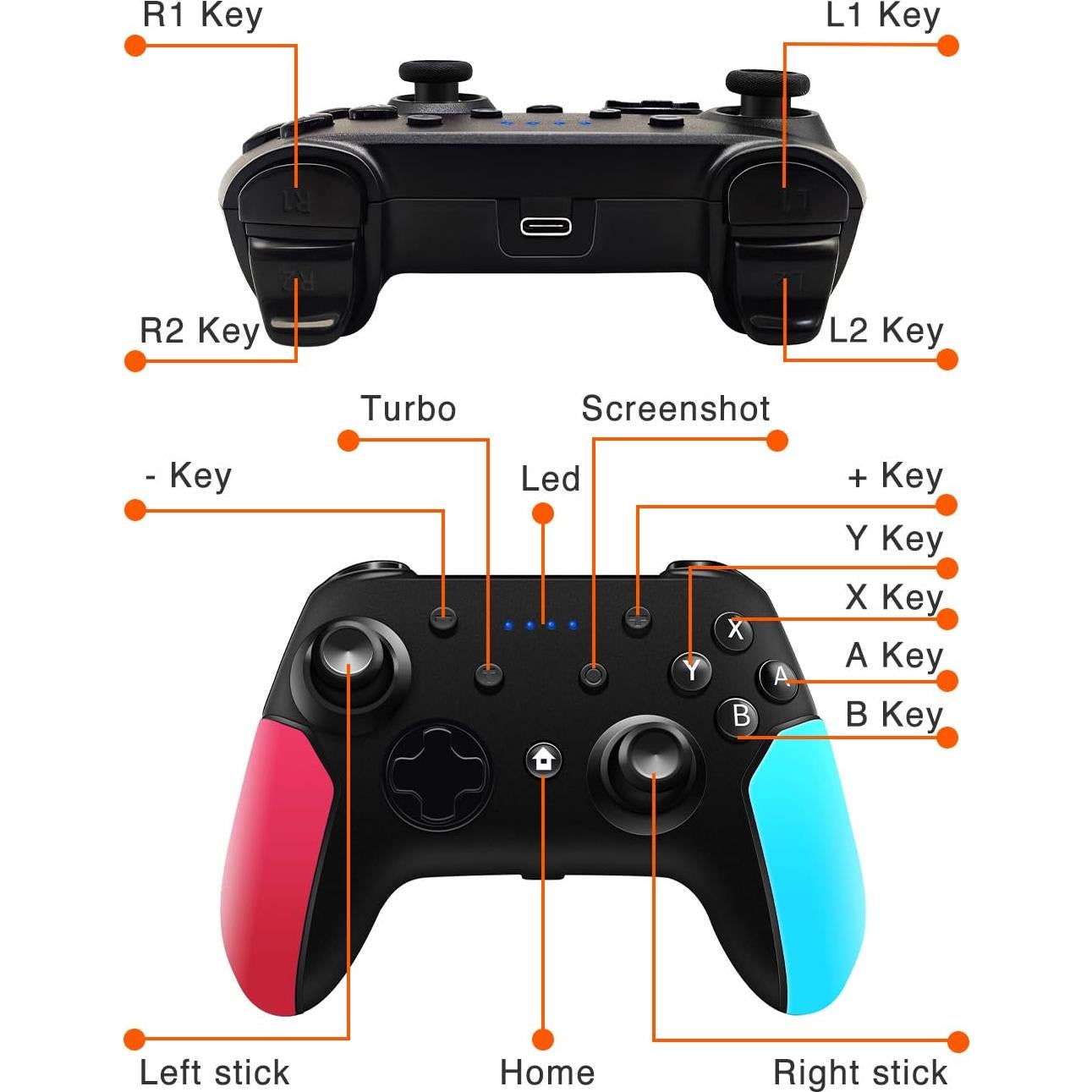 Controlador Pro Inalámbrico para Nintendo Switch Rojo y Azul