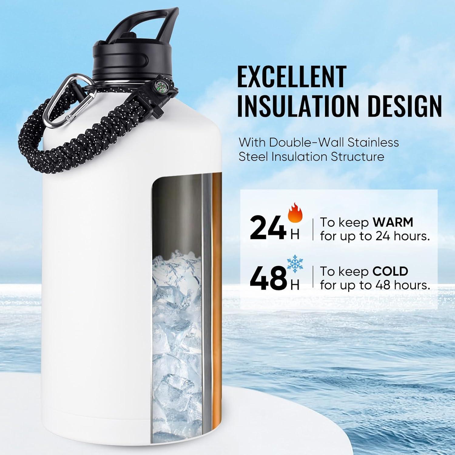 Botella de Agua Fijinhom 3.79L Acero Inoxidable con Pajilla