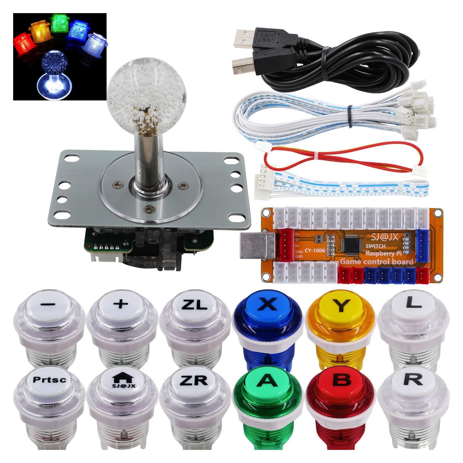 SJ@JX Arcade Game LED Controller Lamp USB Encoder Gamepad Cherry MX Microswitch Light Button 4-8way LED Joystick for Nintendo Switch PC PS3 Raspberry Pi MAME