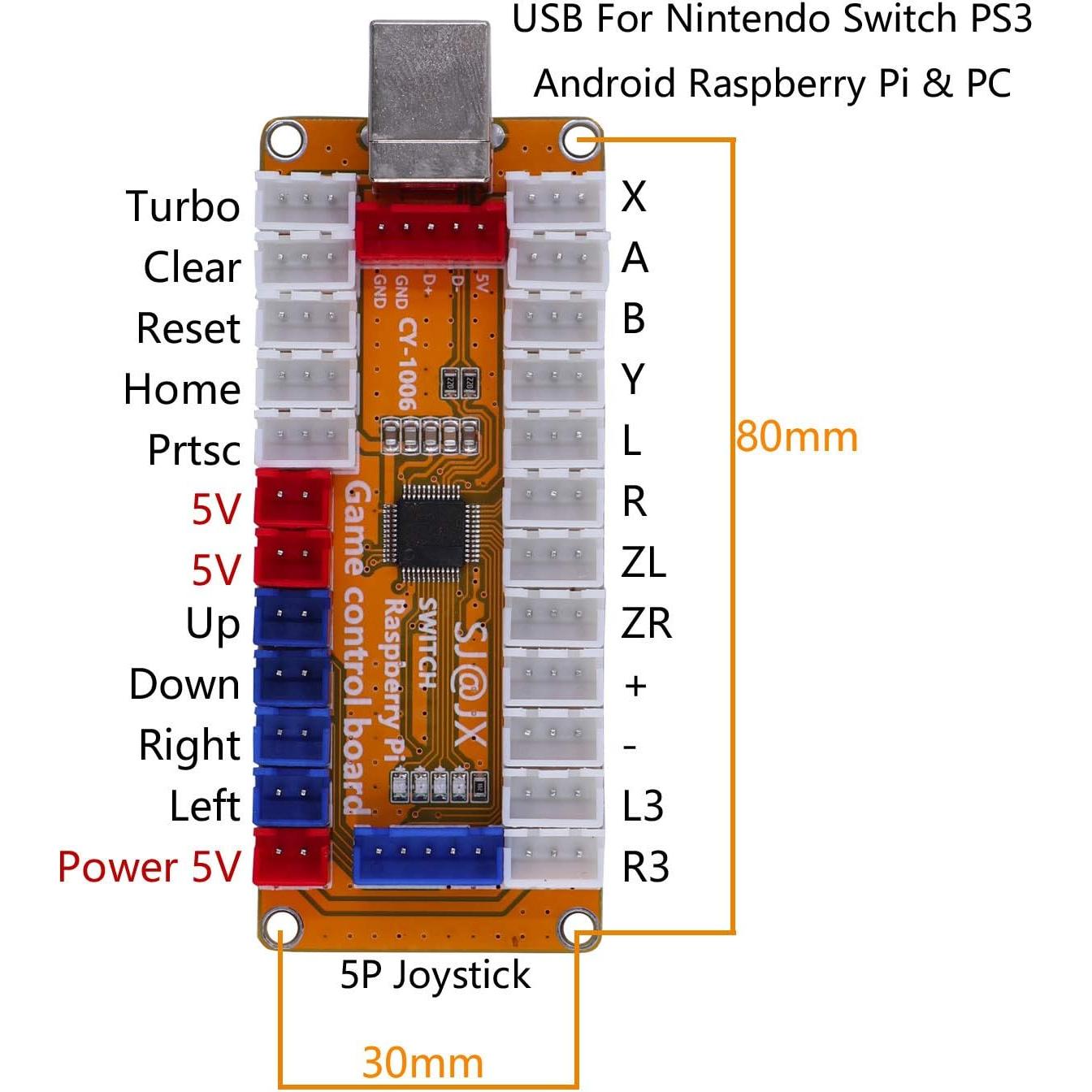 SJ@JX Arcade Game LED Controller Lamp USB Encoder Gamepad Cherry MX Microswitch Light Button 4-8way LED Joystick for Nintendo Switch PC PS3 Raspberry Pi MAME