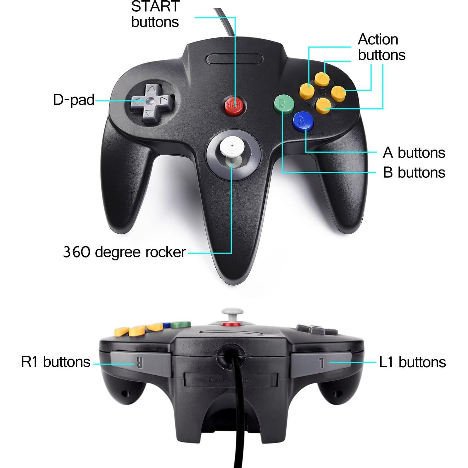 Controlador Clásico KIWITATA para Nintendo 64 con Cable 1.83m
