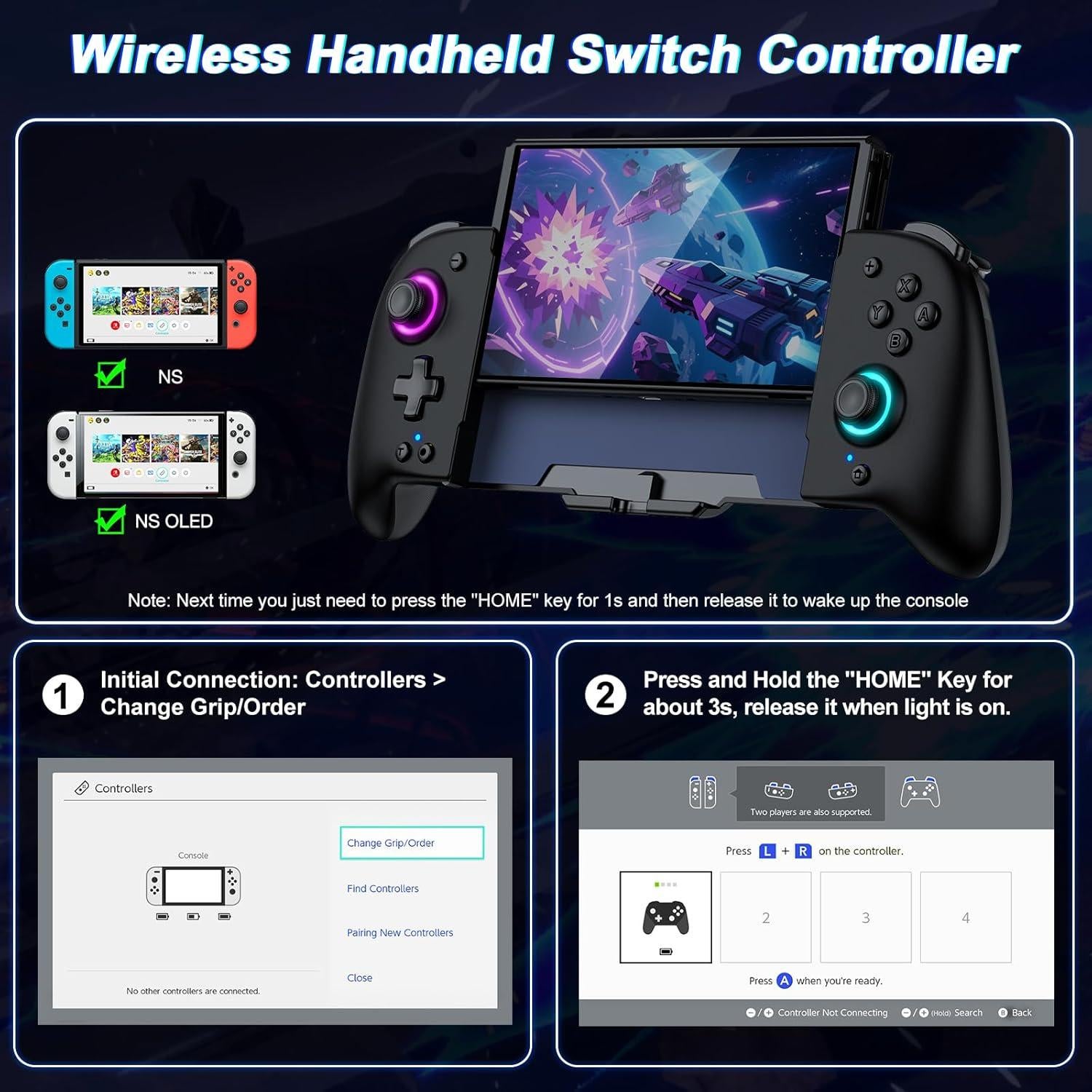 Controlador Inalámbrico LIFUFUTEE para Nintendo Switch Negro