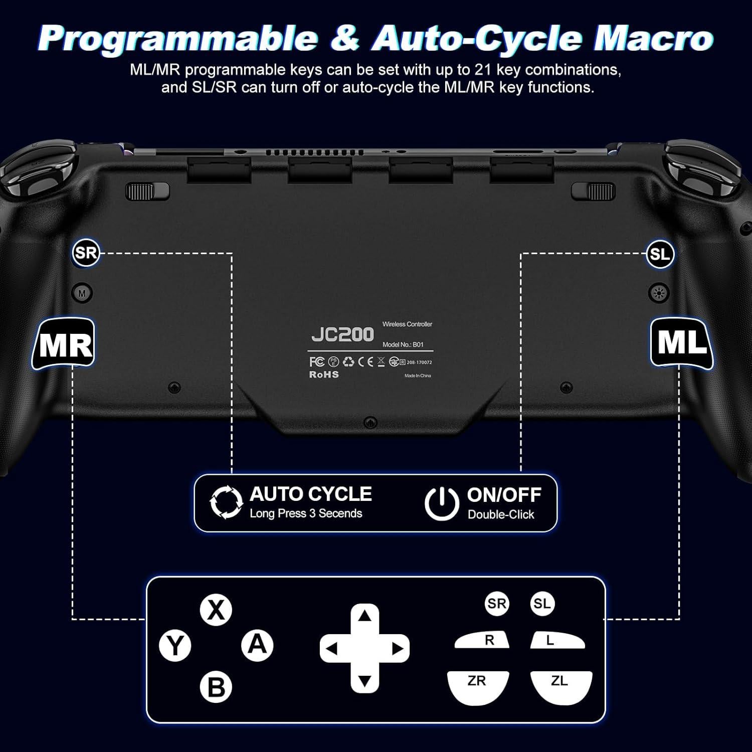 Controlador Inalámbrico LIFUFUTEE para Nintendo Switch Negro