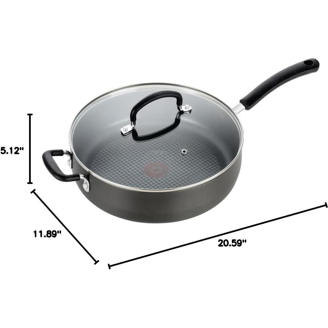 Sartén Jumbo T-fal 5 Cuartos Antiadherente Gris con Tapa