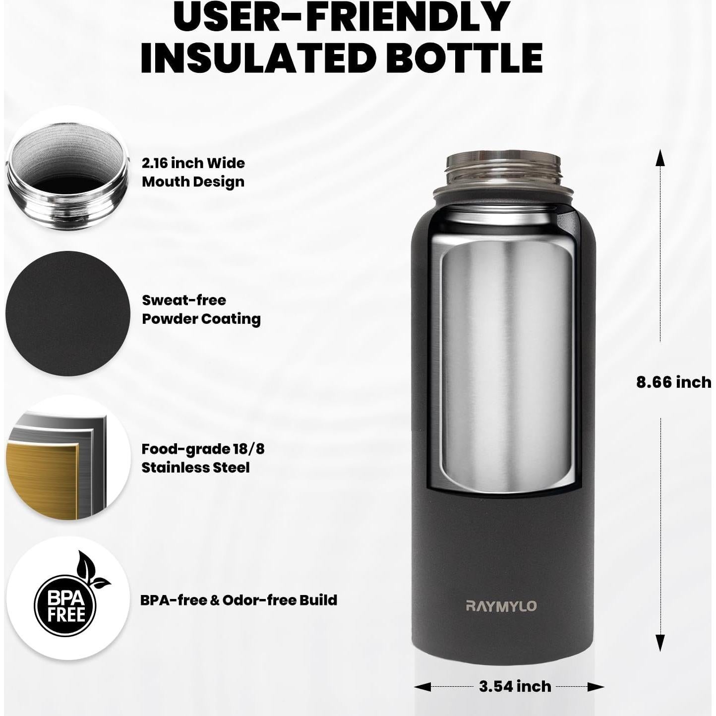 Botella de Agua Aislada RAYMYLO 0.91L Acero Inoxidable