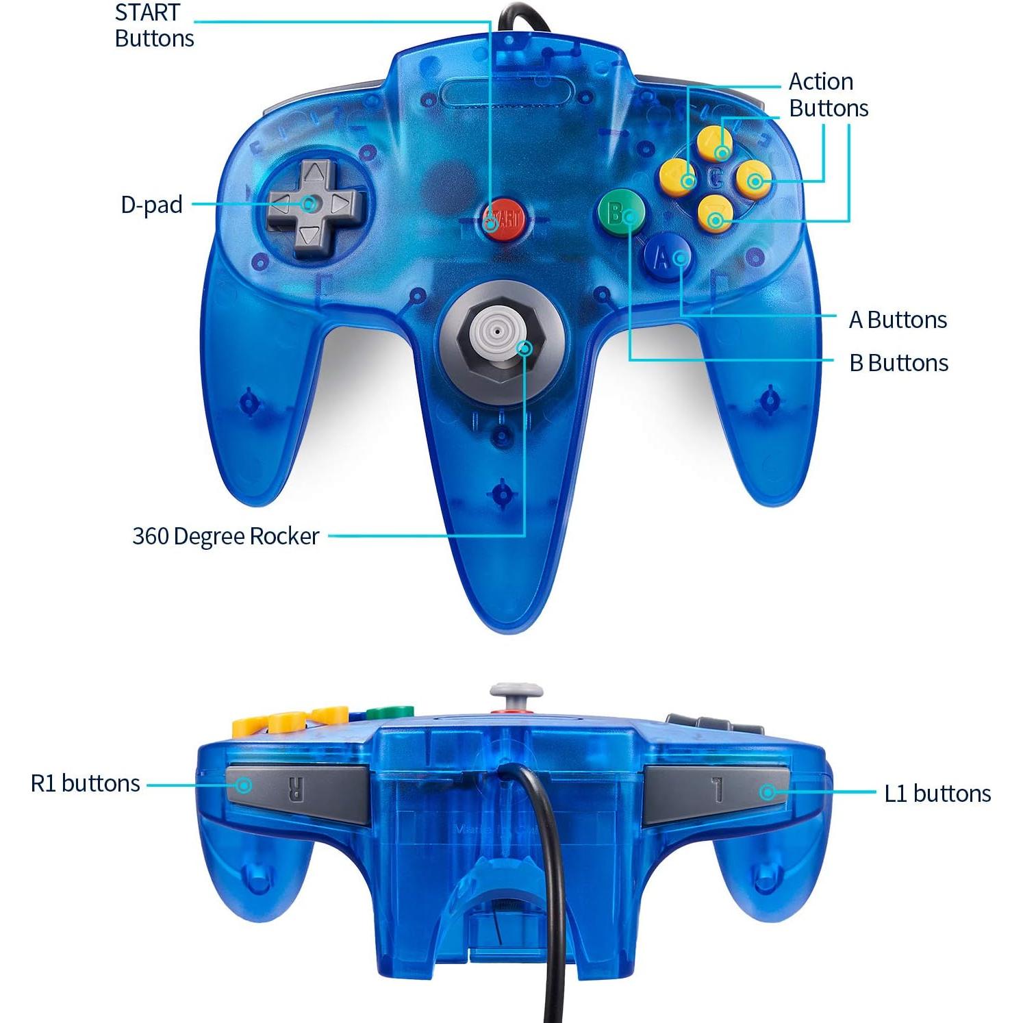 2 Controladores Clásicos N64 miadore Azul Selva/Naranja