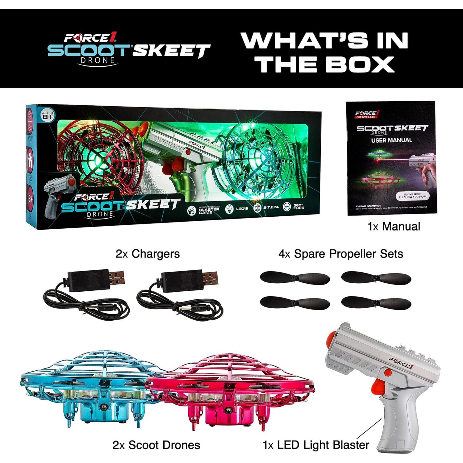 Dron Scoot Skeet Force1 con Pistola LED - Juego Interactivo