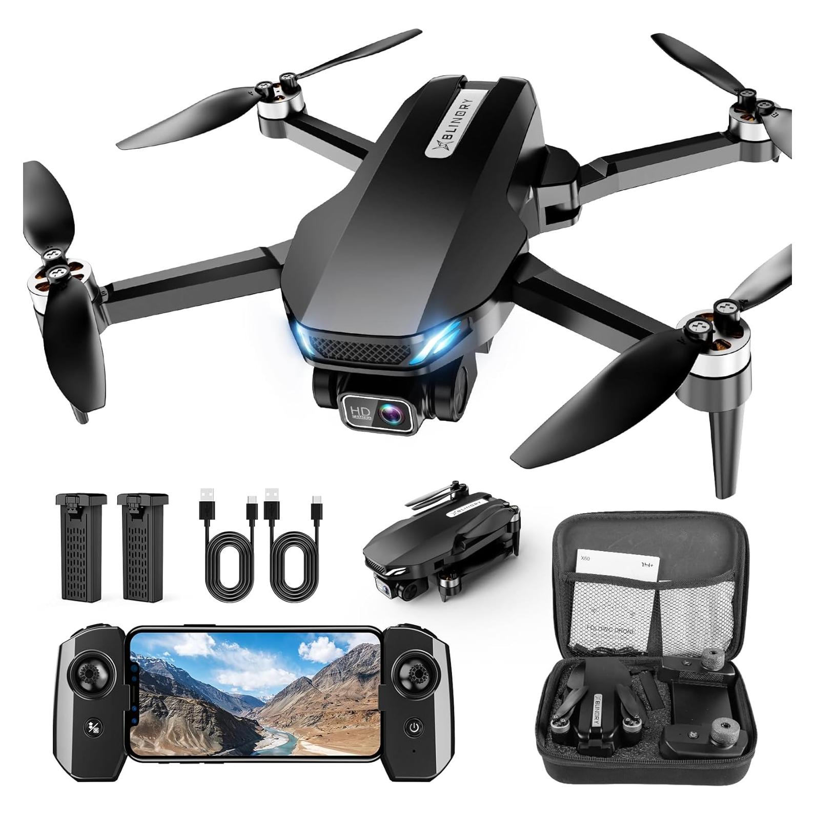 Dron FPV HD 2K BLINORY X60 con 2 Baterías y Motor Sin Escobillas