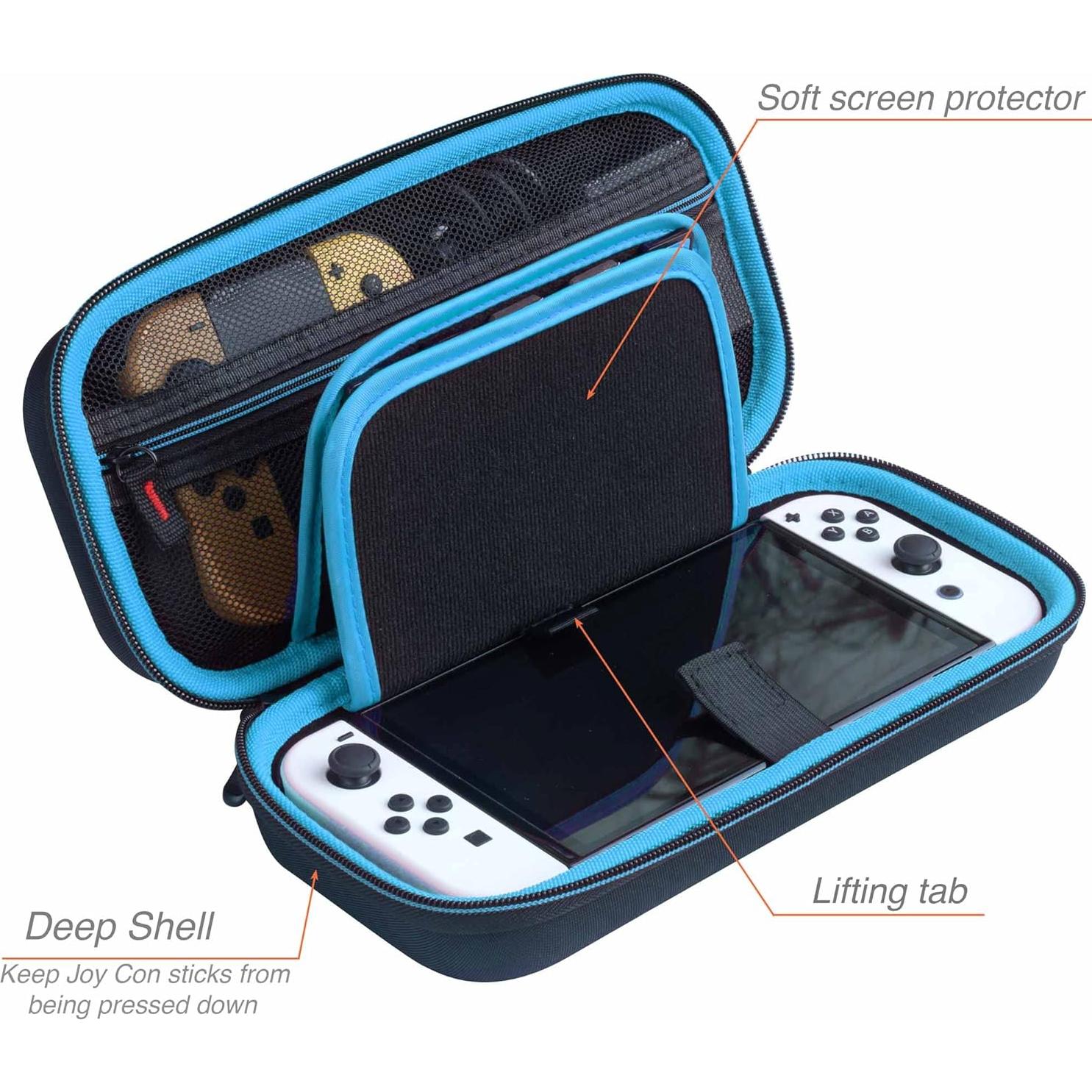 Funda ButterFox para Nintendo Switch OLED, 18 juegos, Negro/Azul