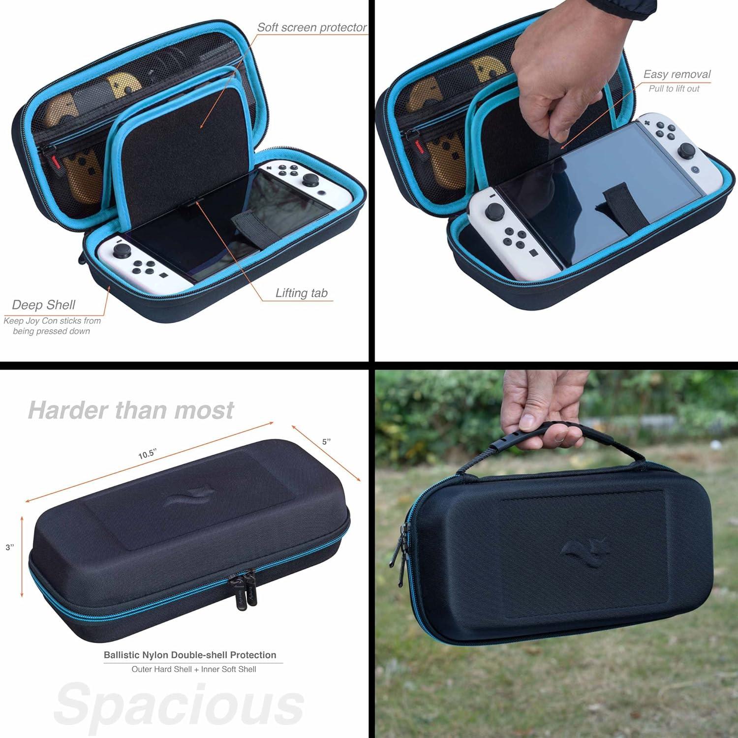 Funda ButterFox para Nintendo Switch OLED, 18 juegos, Negro/Azul