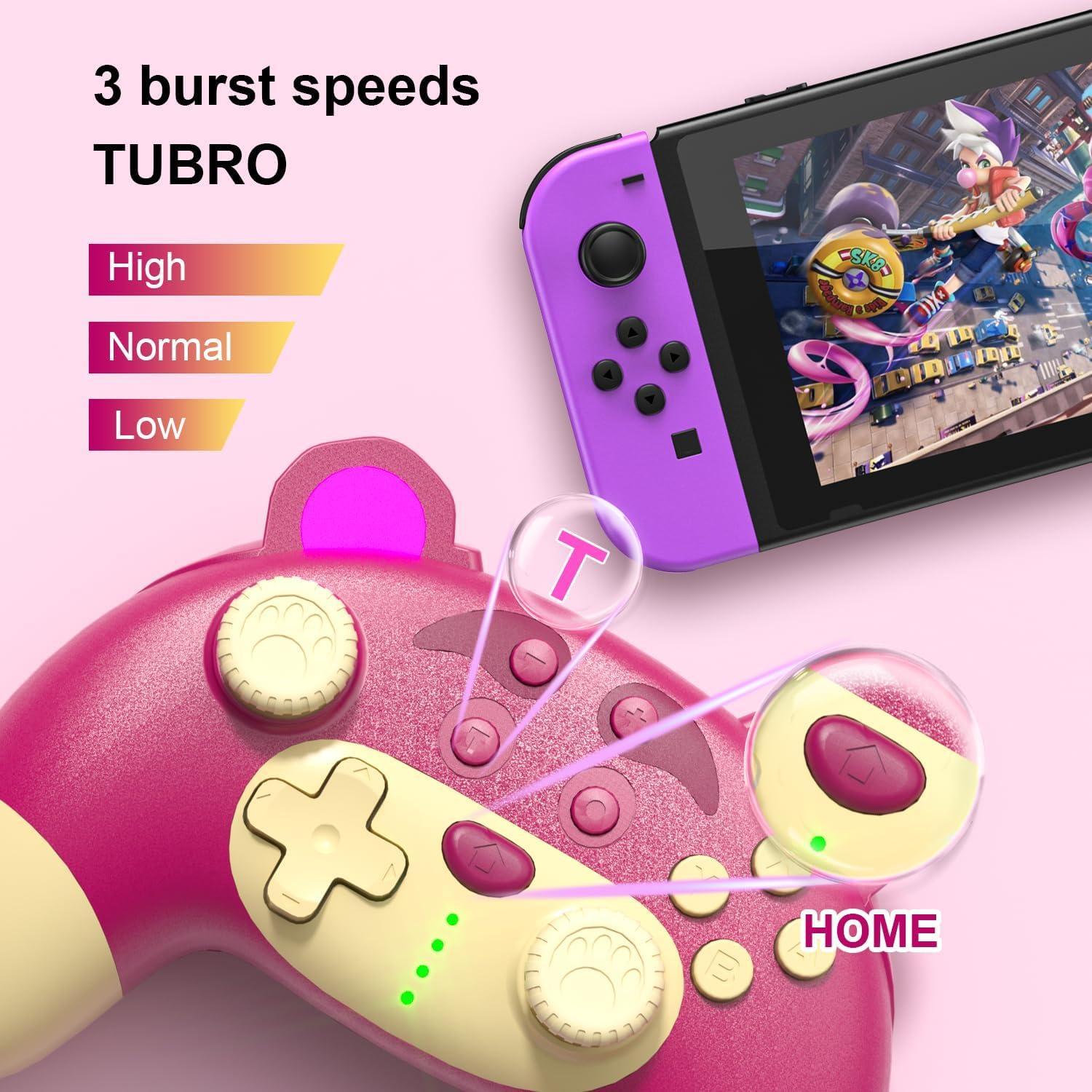 Controlador Pro Inalámbrico Rosa Oso de Fresa para Switch