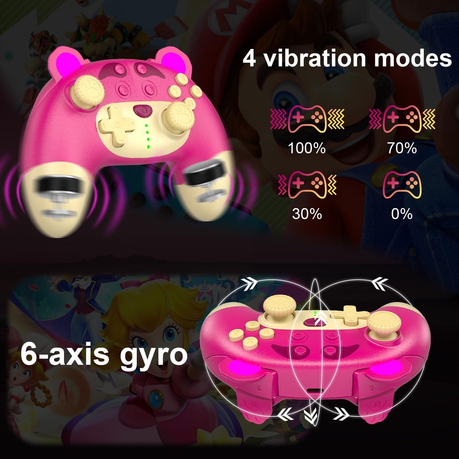 Controlador Pro Inalámbrico Rosa Oso de Fresa para Switch