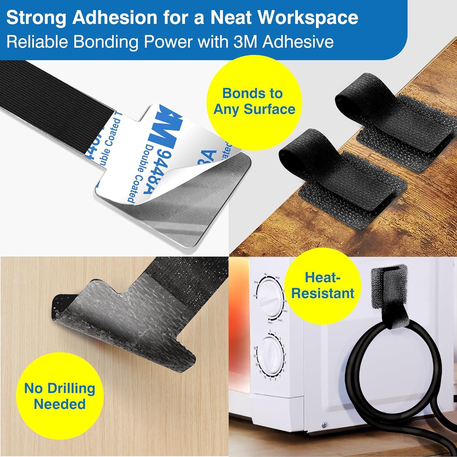 Organizador de Cables Tapsi 40 PCS Adhesivo Nylon Negro