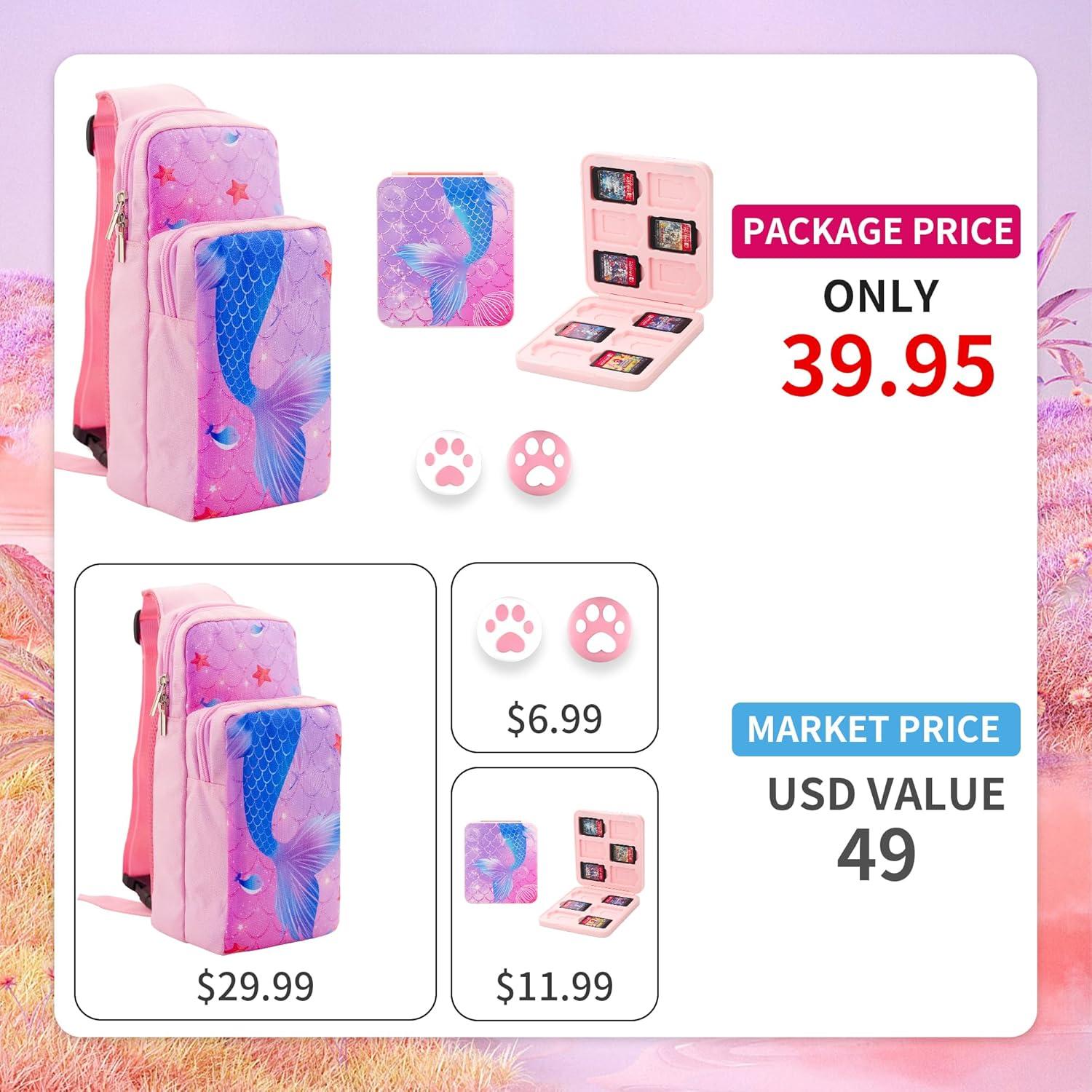 Bolsa de Viaje GLDRAM Sirena para Nintendo Switch Lite y OLED