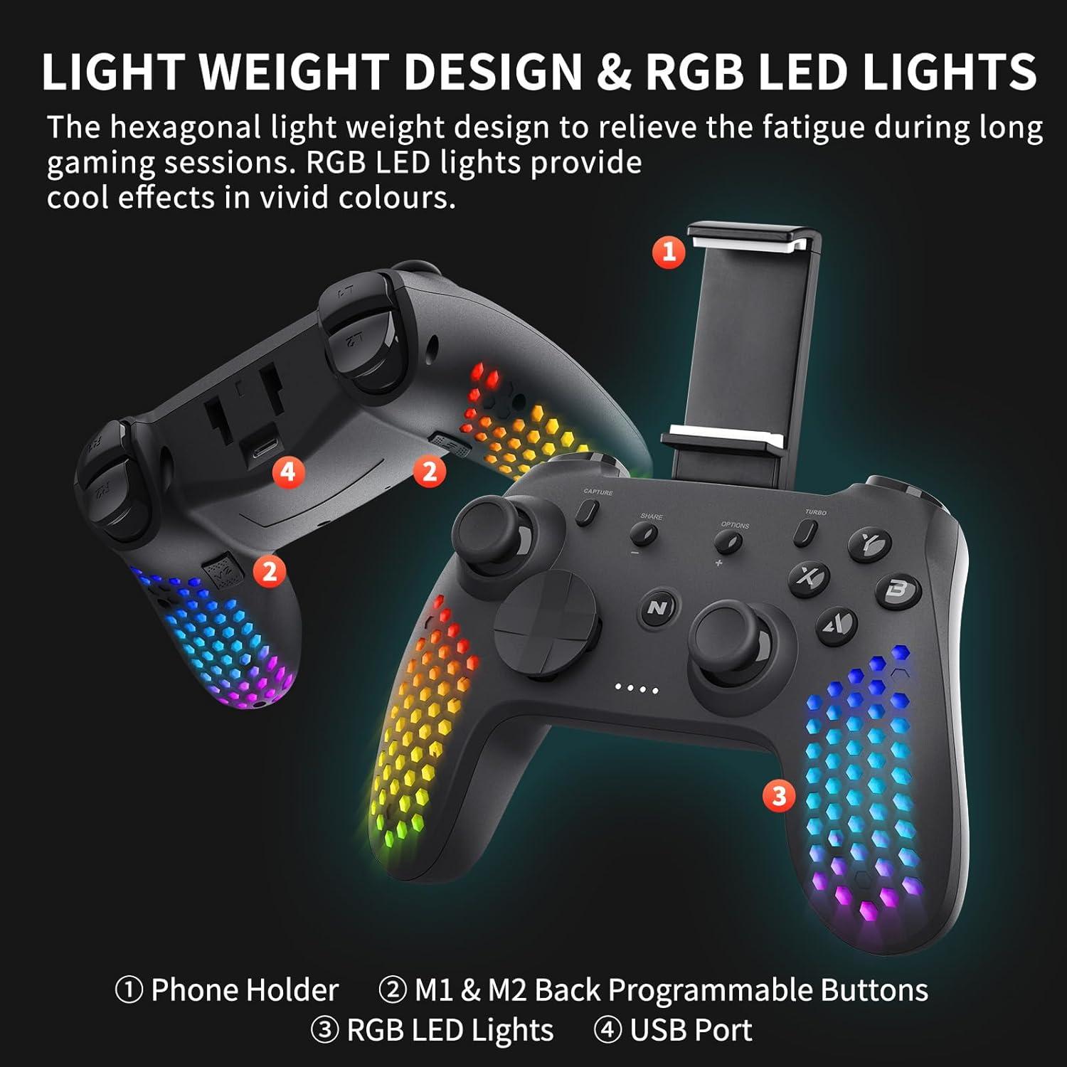 Controlador Nitho para PC y Switch con RGB y giroscopio