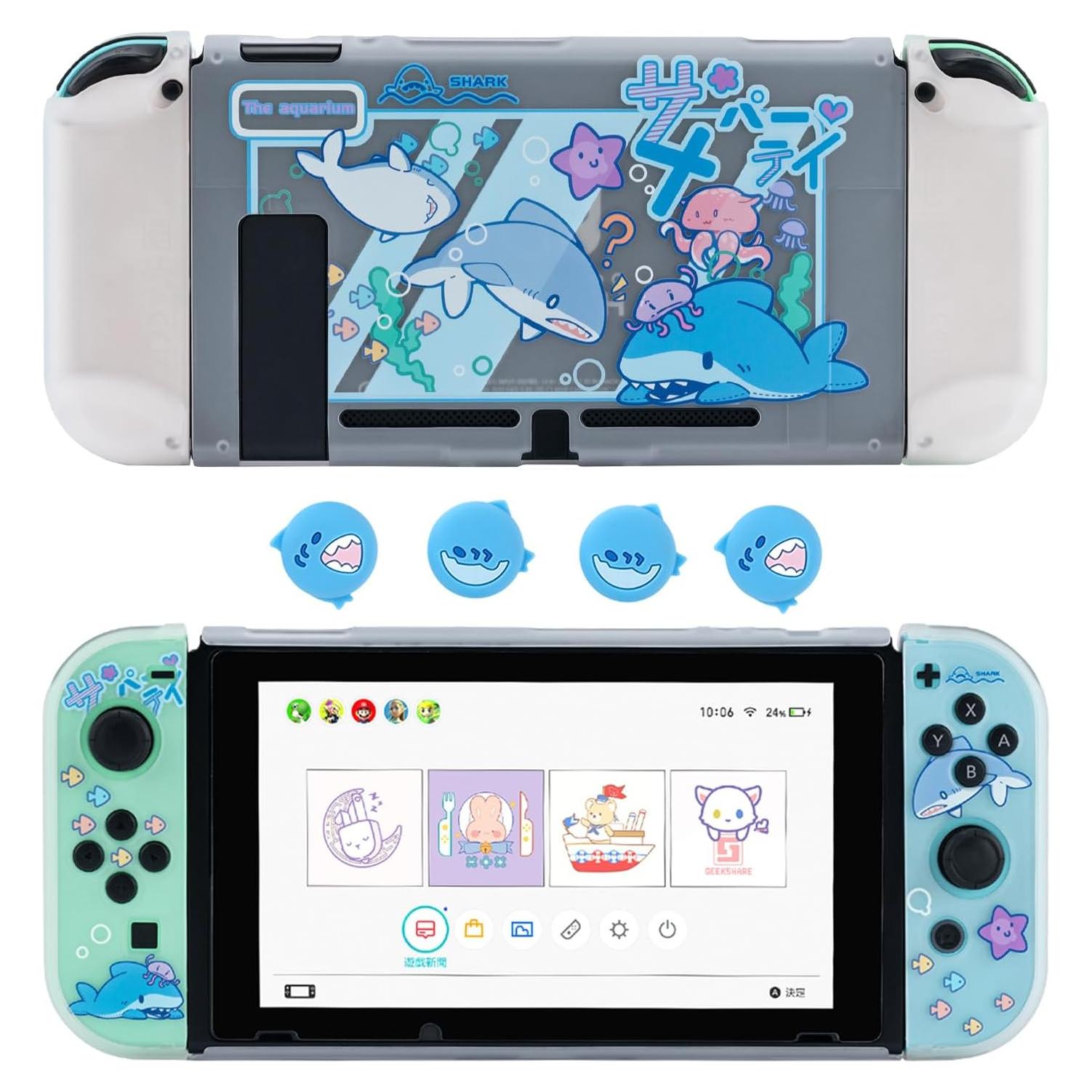 Funda Protectora GeekShare Shark + Tapas Joystick Nintendo Switch