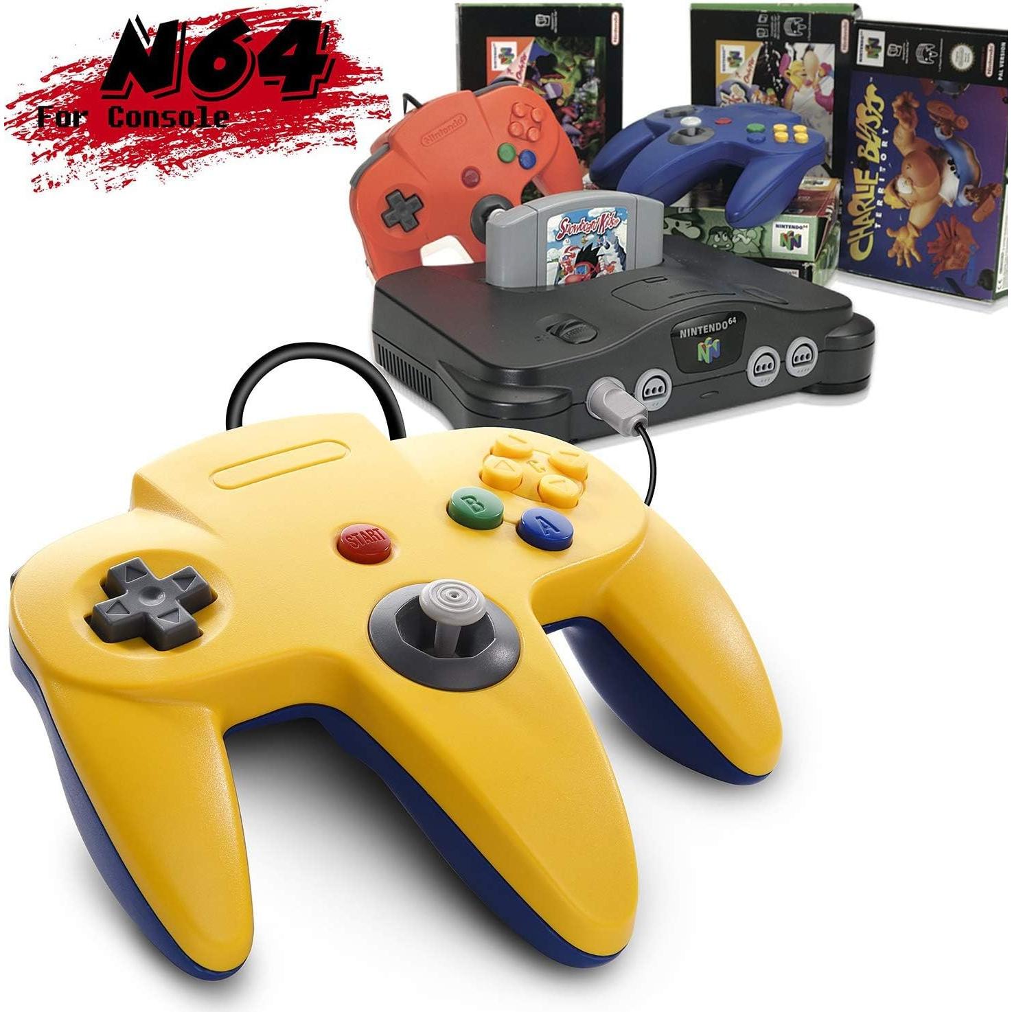 2-Pack Wired Classic 64 Controller Bundle with 2 Extension Cords [1.8m/6ft ] Compatible with N64 Video Game Console (Black and Yellow)