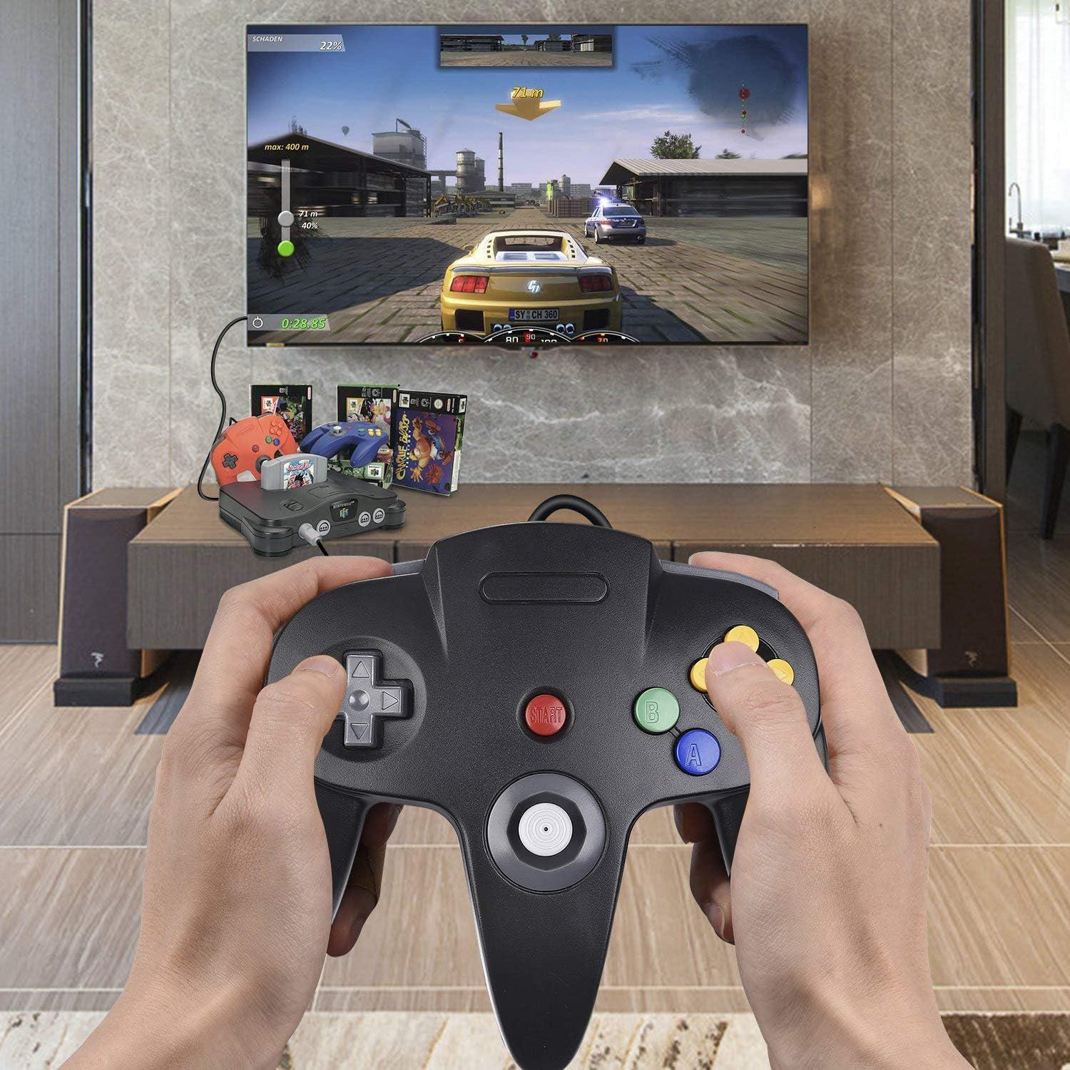 2-Pack Wired Classic 64 Controller Bundle with 2 Extension Cords [1.8m/6ft ] Compatible with N64 Video Game Console (Black and Yellow)