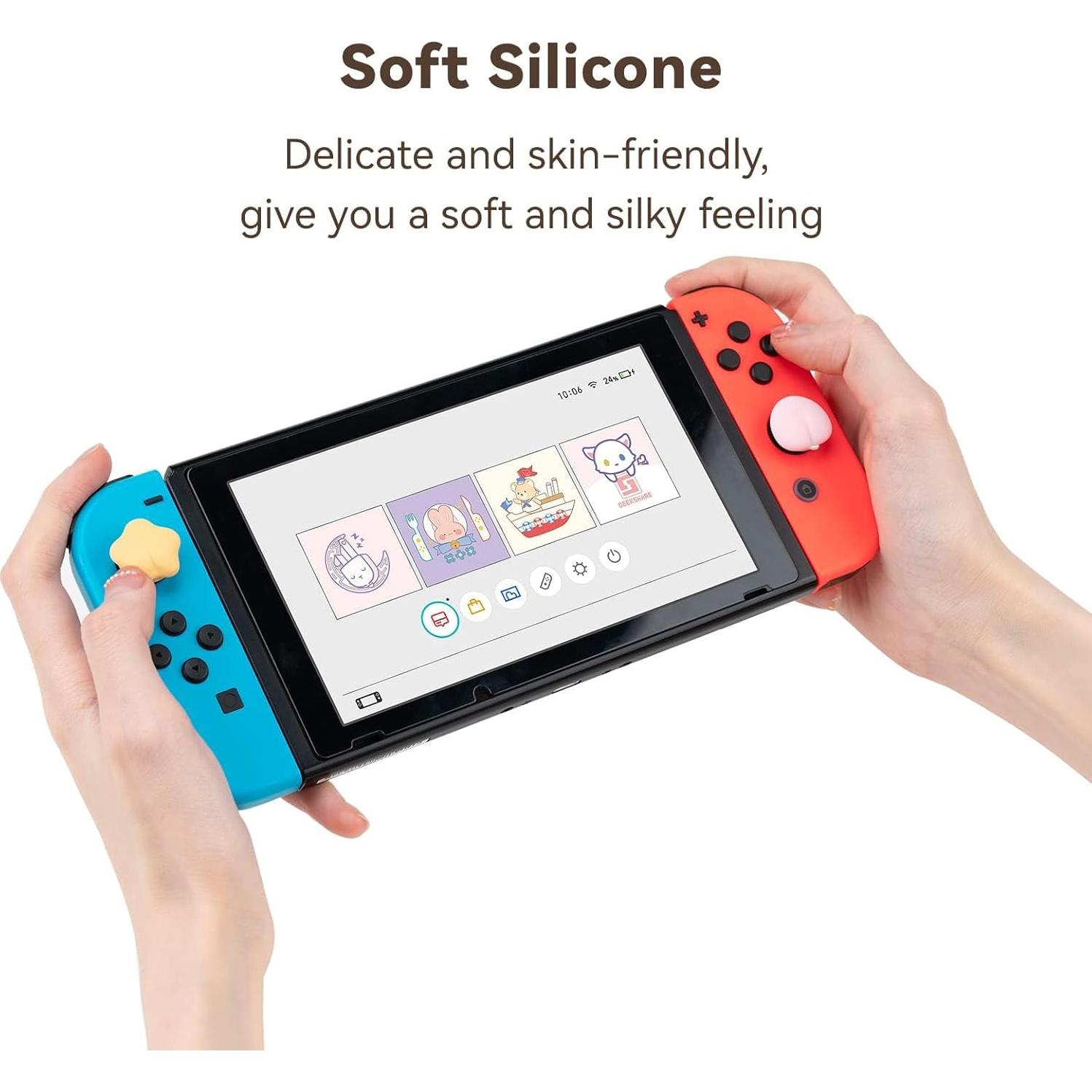 GeekShare Cute Silicone Joy Con Thumb Grip Caps, Joystick Cover Compatible with Switch/OLED/Switch Lite,4PCS - Peach & Star