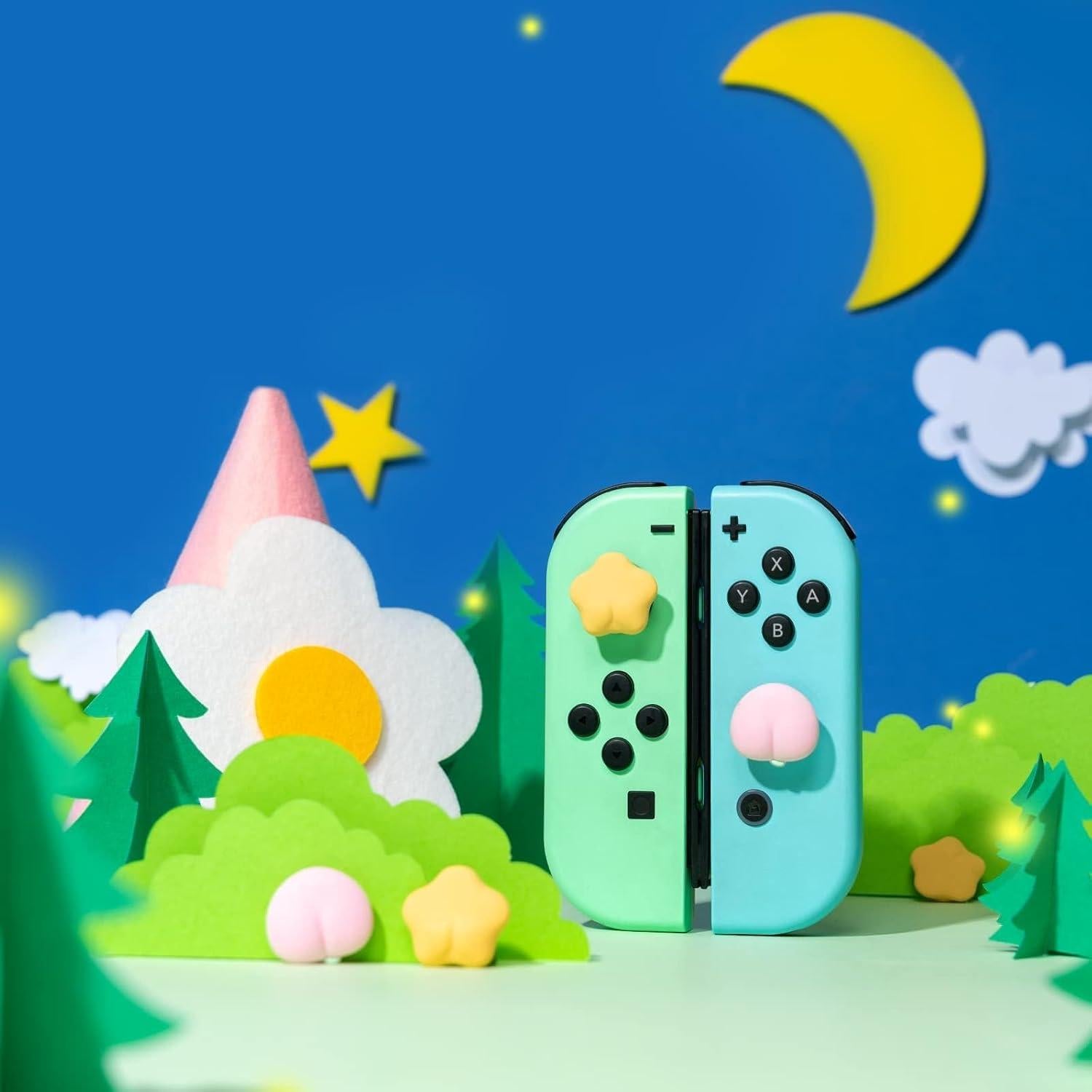 GeekShare Cute Silicone Joy Con Thumb Grip Caps, Joystick Cover Compatible with Switch/OLED/Switch Lite,4PCS - Peach & Star