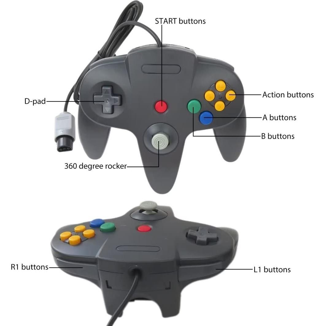 2 Pack Wired Controller Joystick Video Game Console Classic For Nintendo 64 N64-Plug & Play (Non PC USB Version) (Gray/Black)