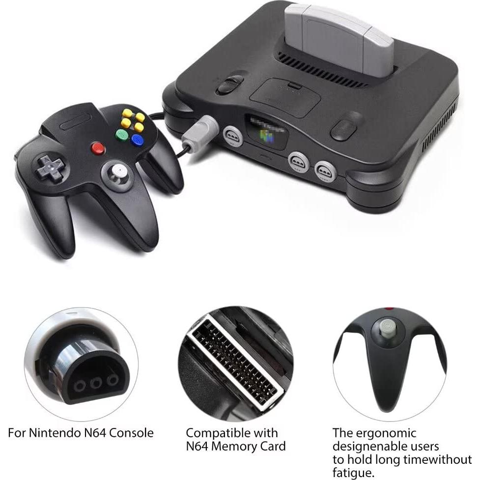 2 Pack Wired Controller Joystick Video Game Console Classic For Nintendo 64 N64-Plug & Play (Non PC USB Version) (Gray/Black)