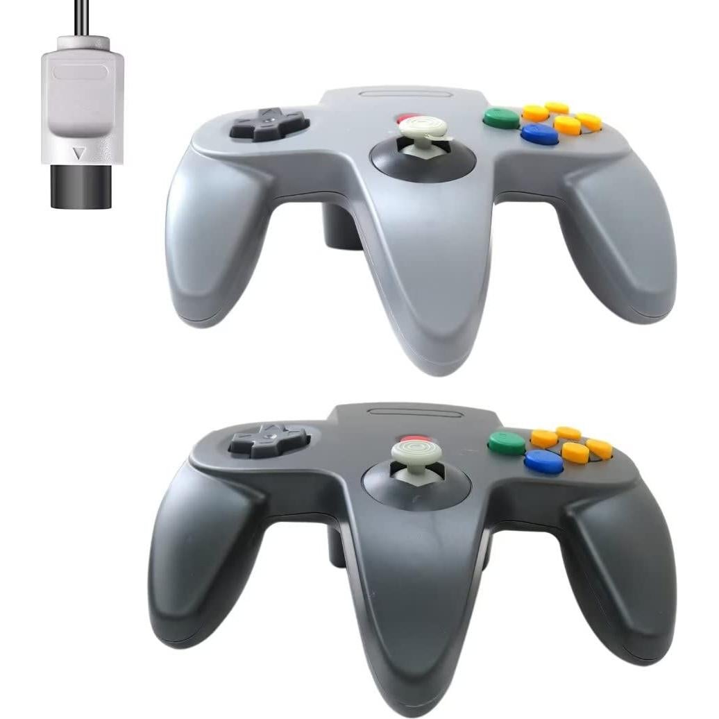 2 Pack Wired Controller Joystick Video Game Console Classic For Nintendo 64 N64-Plug & Play (Non PC USB Version) (Gray/Black)