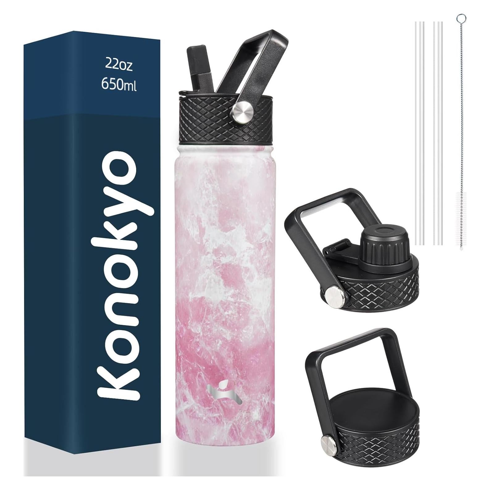 Botella de Agua Aislada Konokyo 651ml 3 Tapas Mármol