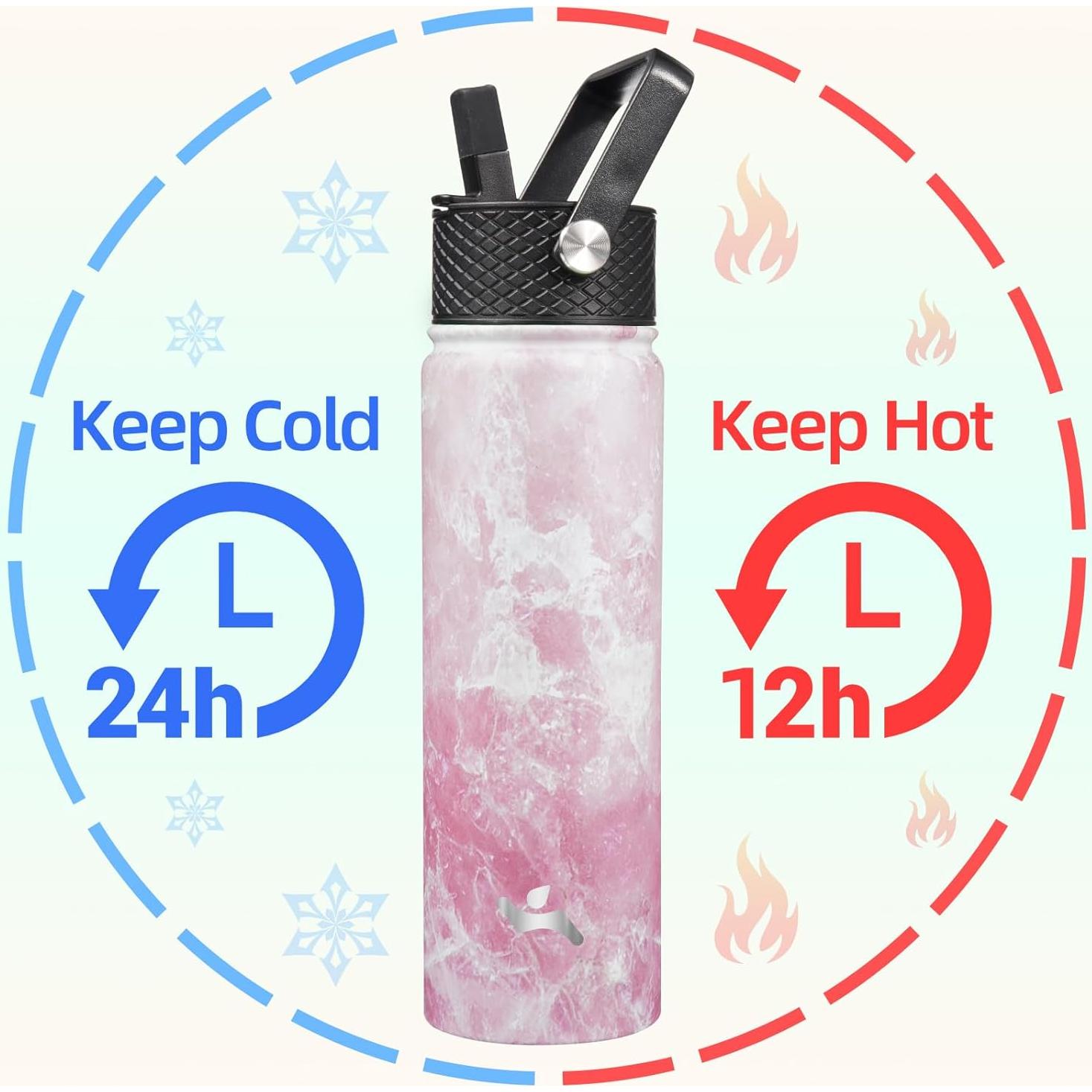 Botella de Agua Aislada Konokyo 651ml 3 Tapas Mármol