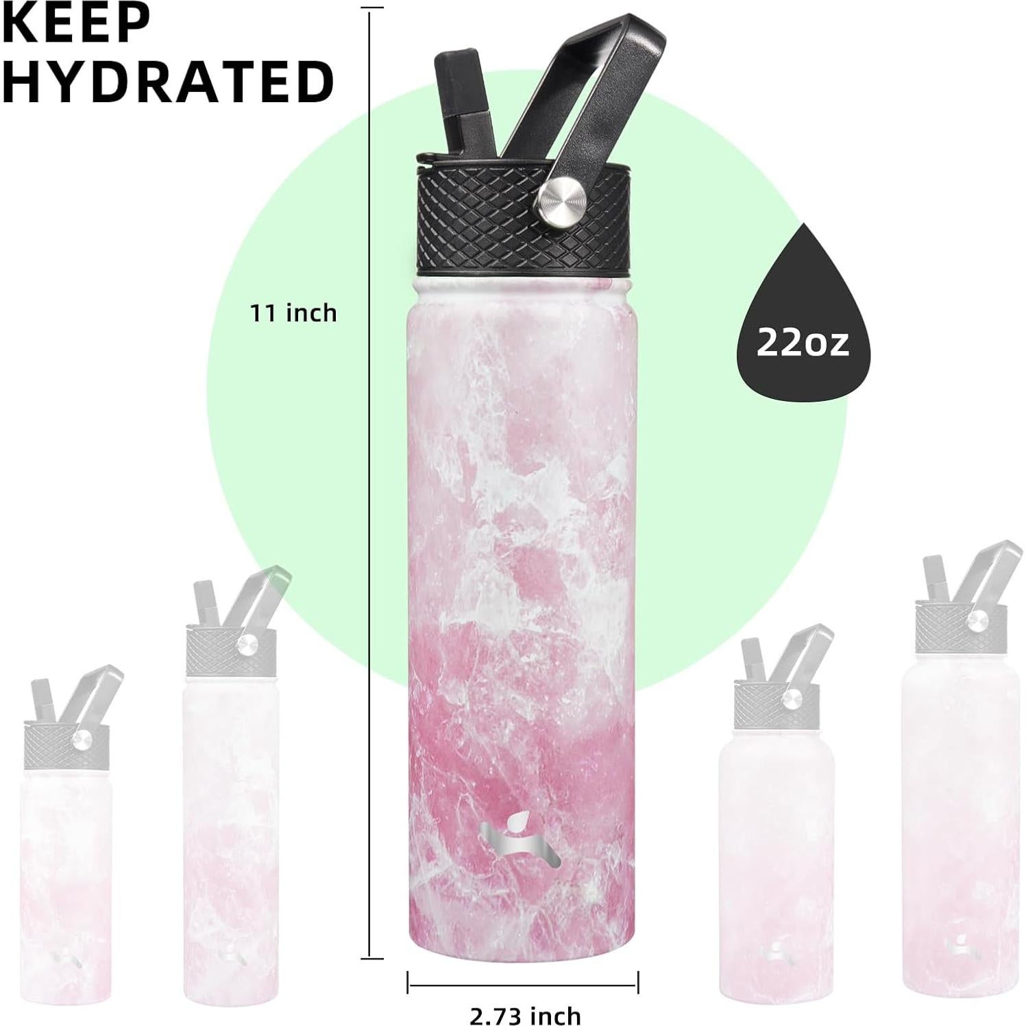 Botella de Agua Aislada Konokyo 651ml 3 Tapas Mármol