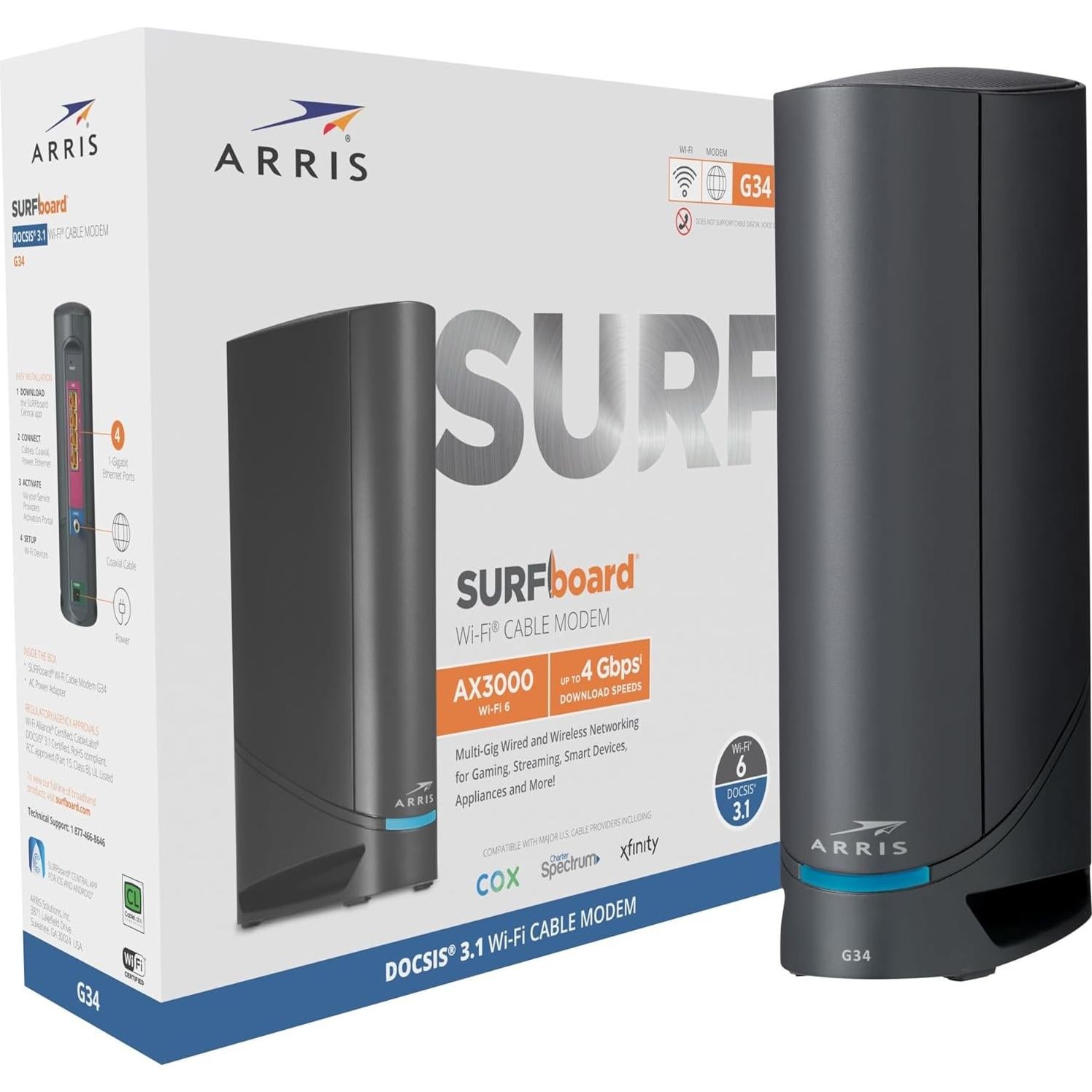 Módem y Enrutador ARRIS G34 DOCSIS 3.1 WiFi 6 1 Gbps