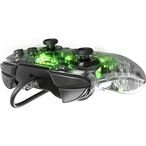 PDP Gaming Afterglow Deluxe+ LED Wired Power Nintendo Switch Pro Controller, Officially Licensed, RGB Hue Color Lights, Clear Body See Through Gamepad, 3.5mm Audio Jack, Dual Vibration Paddle Buttons