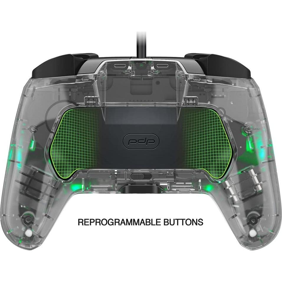 PDP Gaming Afterglow Deluxe+ LED Wired Power Nintendo Switch Pro Controller, Officially Licensed, RGB Hue Color Lights, Clear Body See Through Gamepad, 3.5mm Audio Jack, Dual Vibration Paddle Buttons
