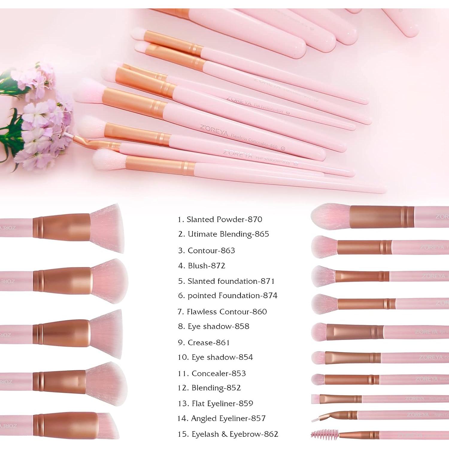 Juego de Brochas de Maquillaje Z'OREYA 15 Piezas Kabuki Sintéticas