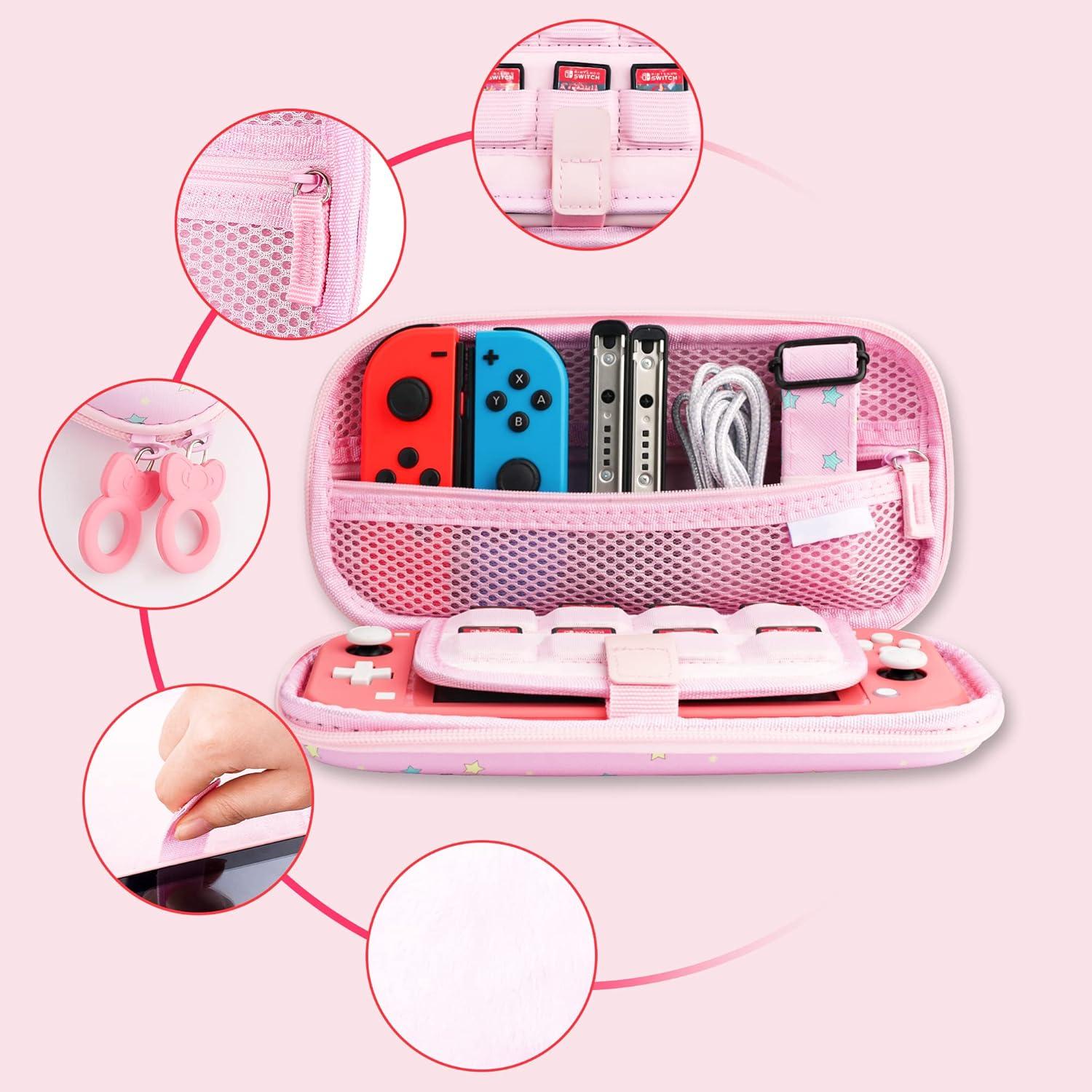 Funda Rosa GLDRAM para Nintendo Switch Lite con Accesorios