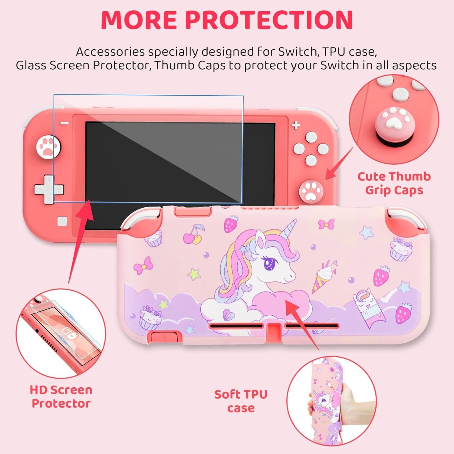 Funda Rosa GLDRAM para Nintendo Switch Lite con Accesorios