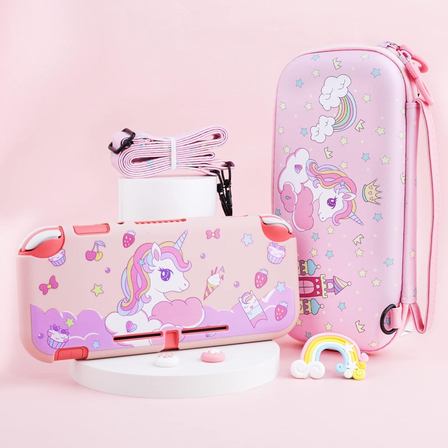 Funda Rosa GLDRAM para Nintendo Switch Lite con Accesorios