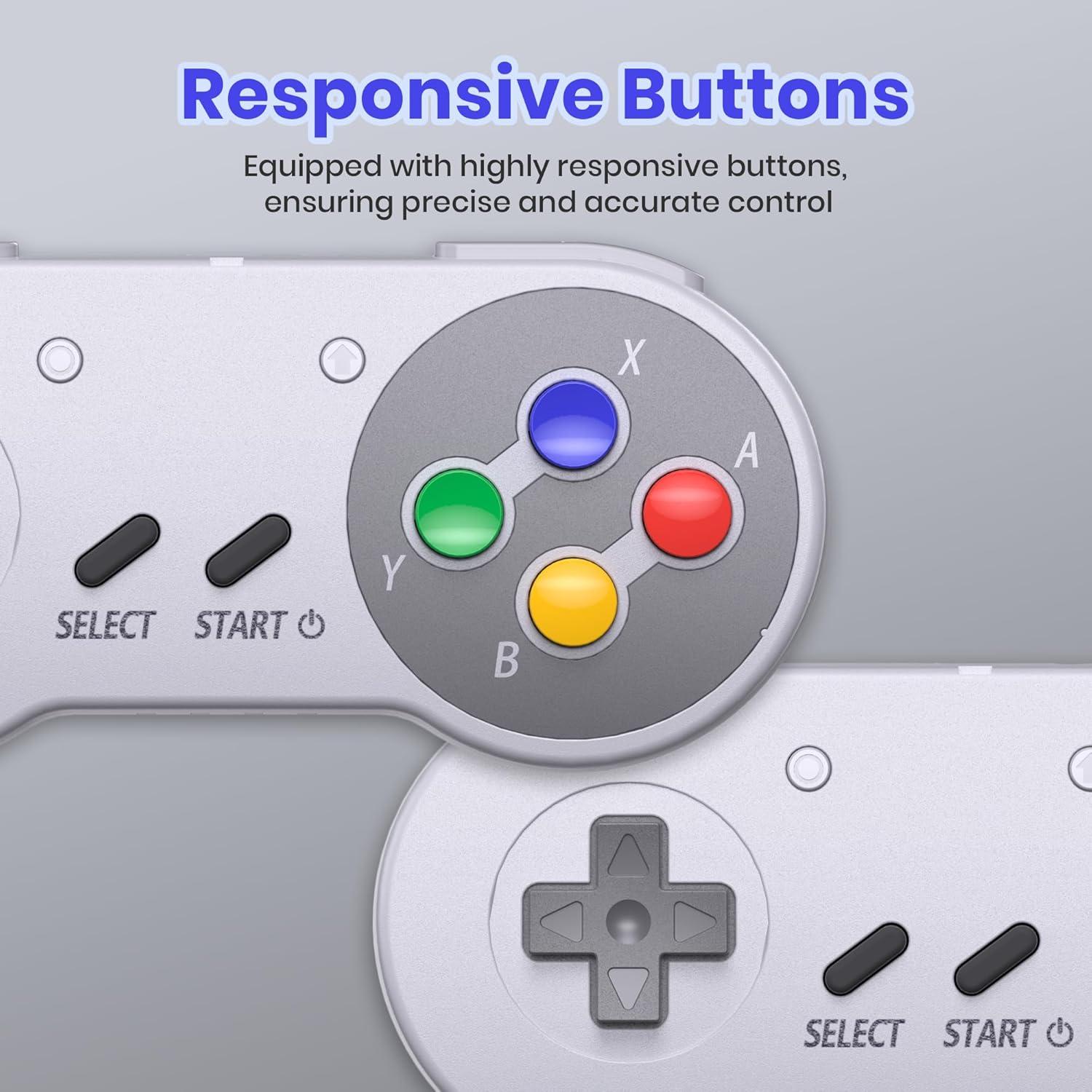 2 Pack 2.4 GHz Wireless SNES Switch Online Controller, USB Receiver, Compatible with Switch/Switch OLED, Windows PC, Mac OS, Android, Steam Deck, Raspberry Pi (Rechargeable) (Plug and Play) Multicolor