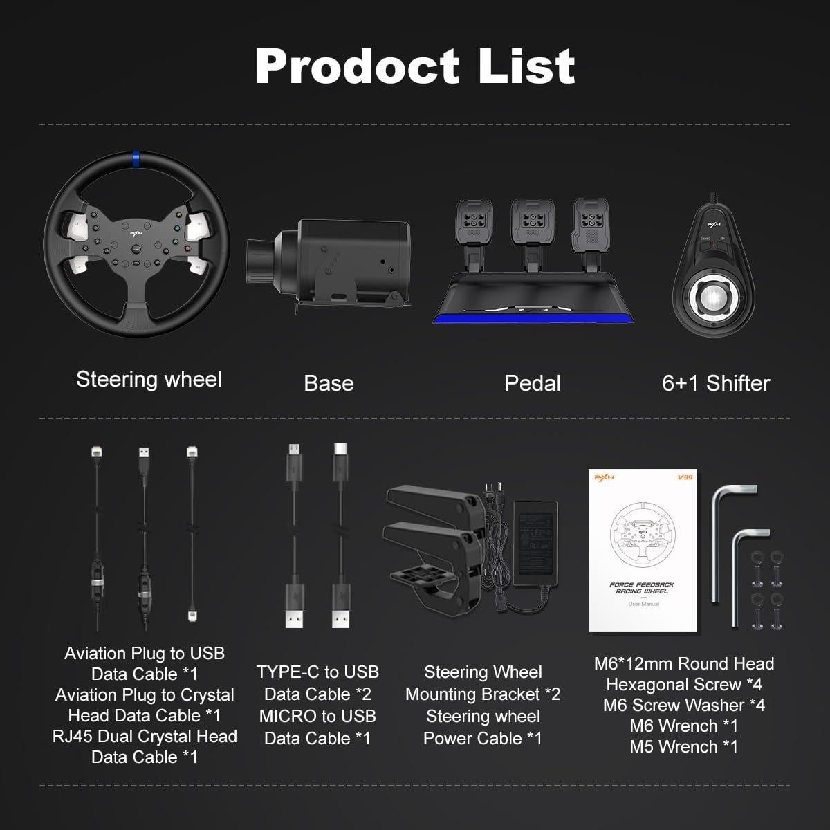 Volante de Fuerza PXN V99 para PC, PS4, Xbox - 3.2Nm