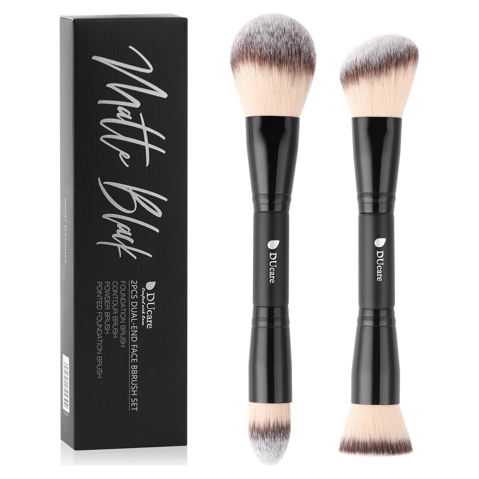 DUcare Juego de Brochas de Maquillaje Doble Punta 2 Pcs Negro