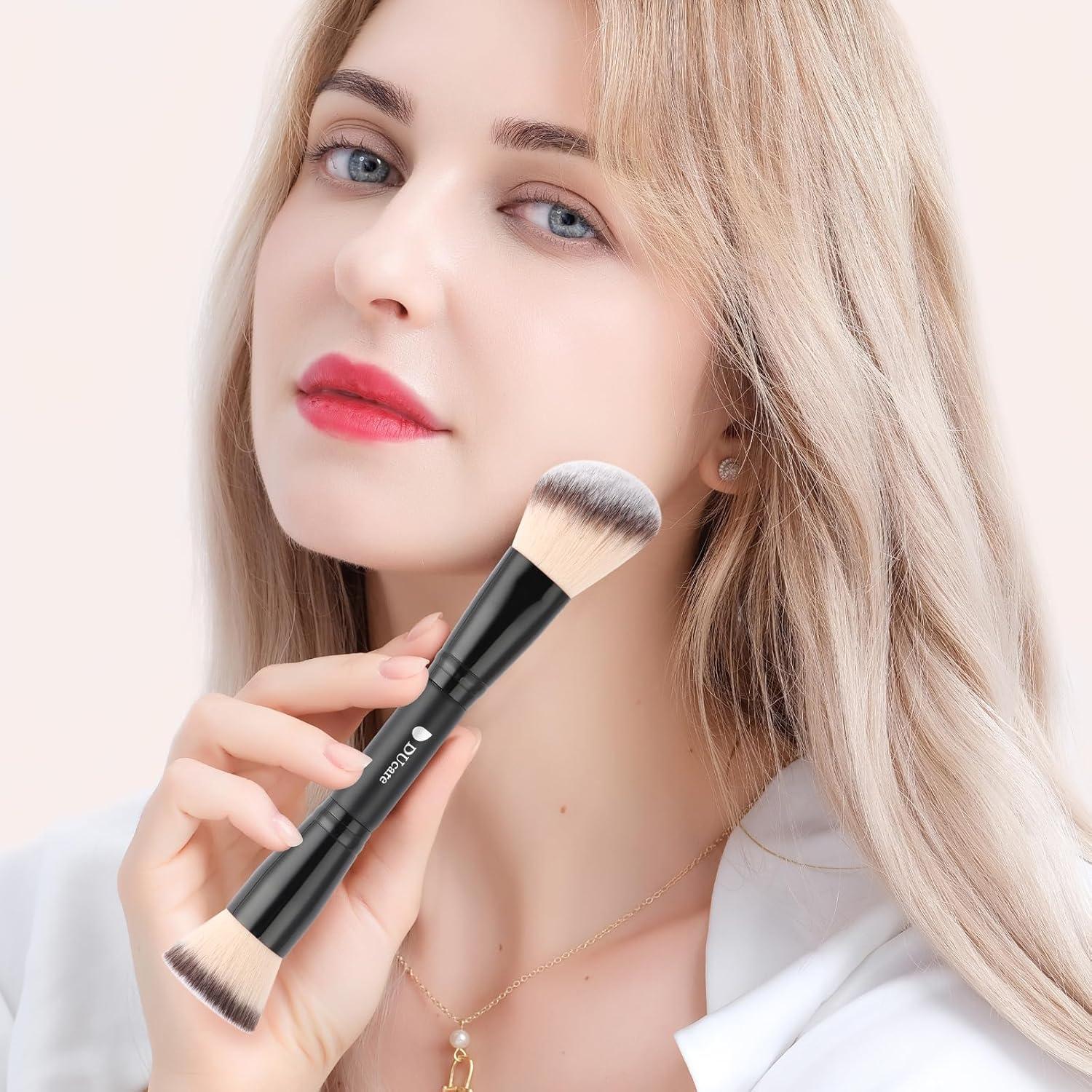 DUcare Juego de Brochas de Maquillaje Doble Punta 2 Pcs Negro