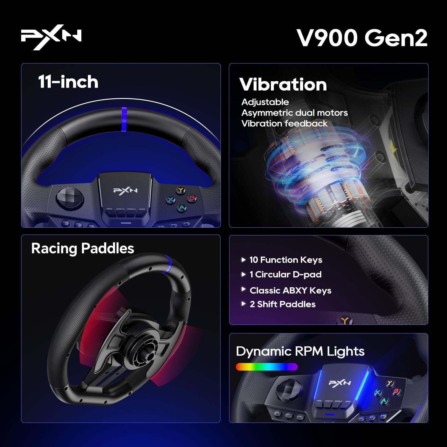 Volante de Carreras PXN V900 GEN2 con Pedales para PC y Consolas