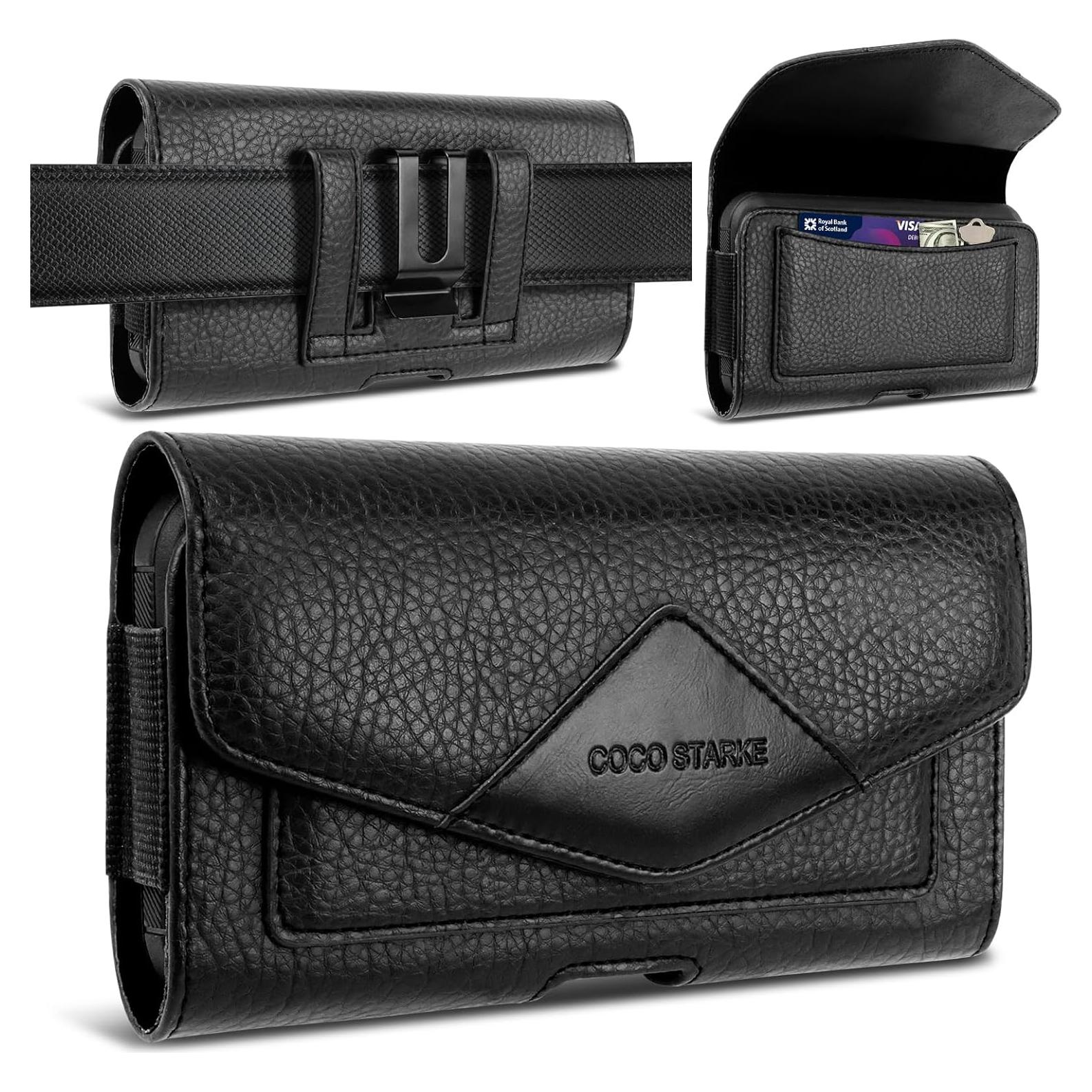 Funda de cuero COCO STARKE para teléfono con clip negro