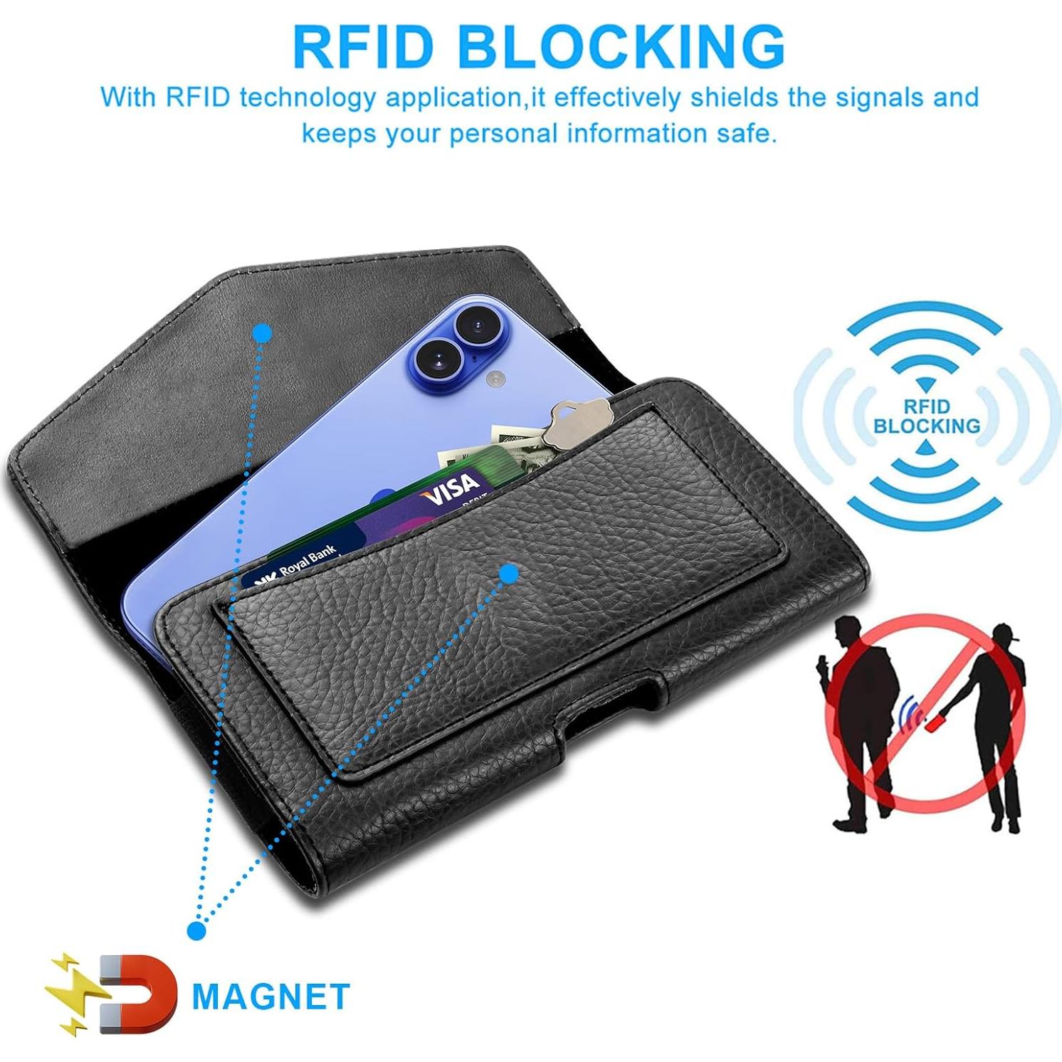 Funda de cuero COCO STARKE para teléfono con clip negro