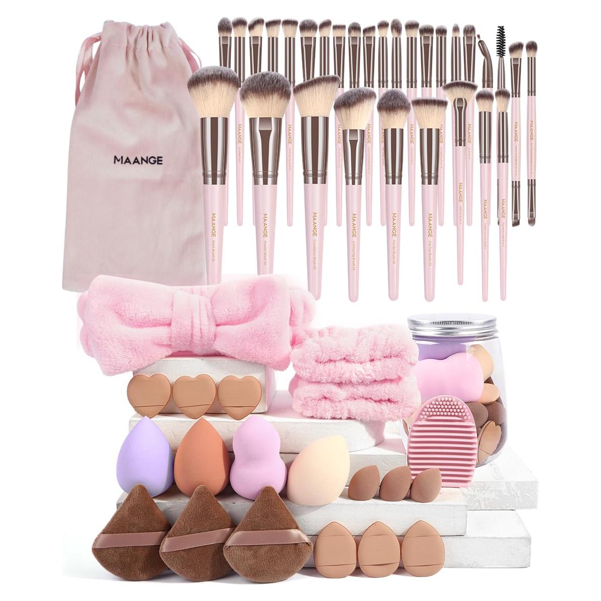 Conjunto de Brochas de Maquillaje MAANGE 51 Pcs Rosa