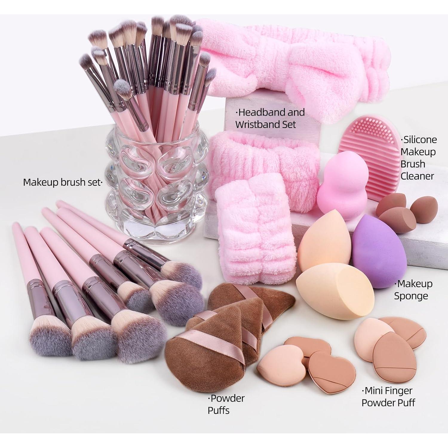 Conjunto de Brochas de Maquillaje MAANGE 51 Pcs Rosa
