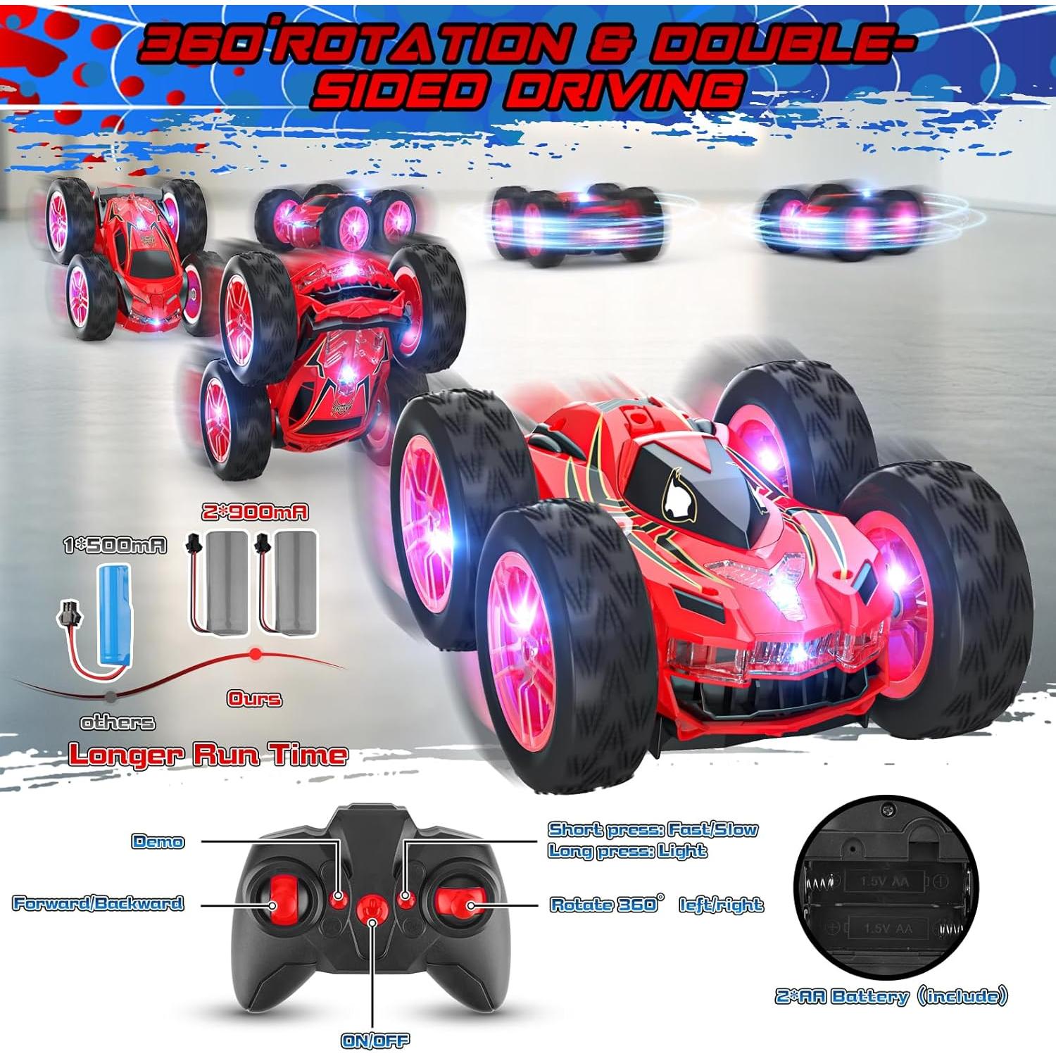 Coche RC Acrobático Wupuaait 1:24 Doble Cara LED Rojo