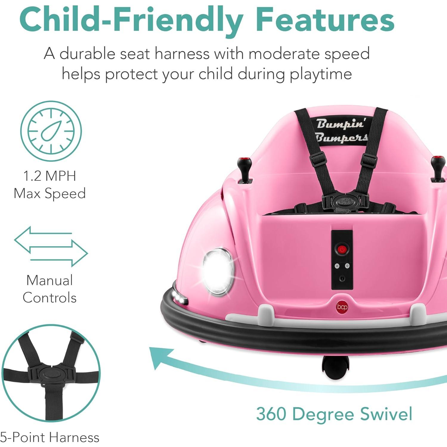 Coche Eléctrico Rosa para Niños 1.5-6 Años Control Remoto