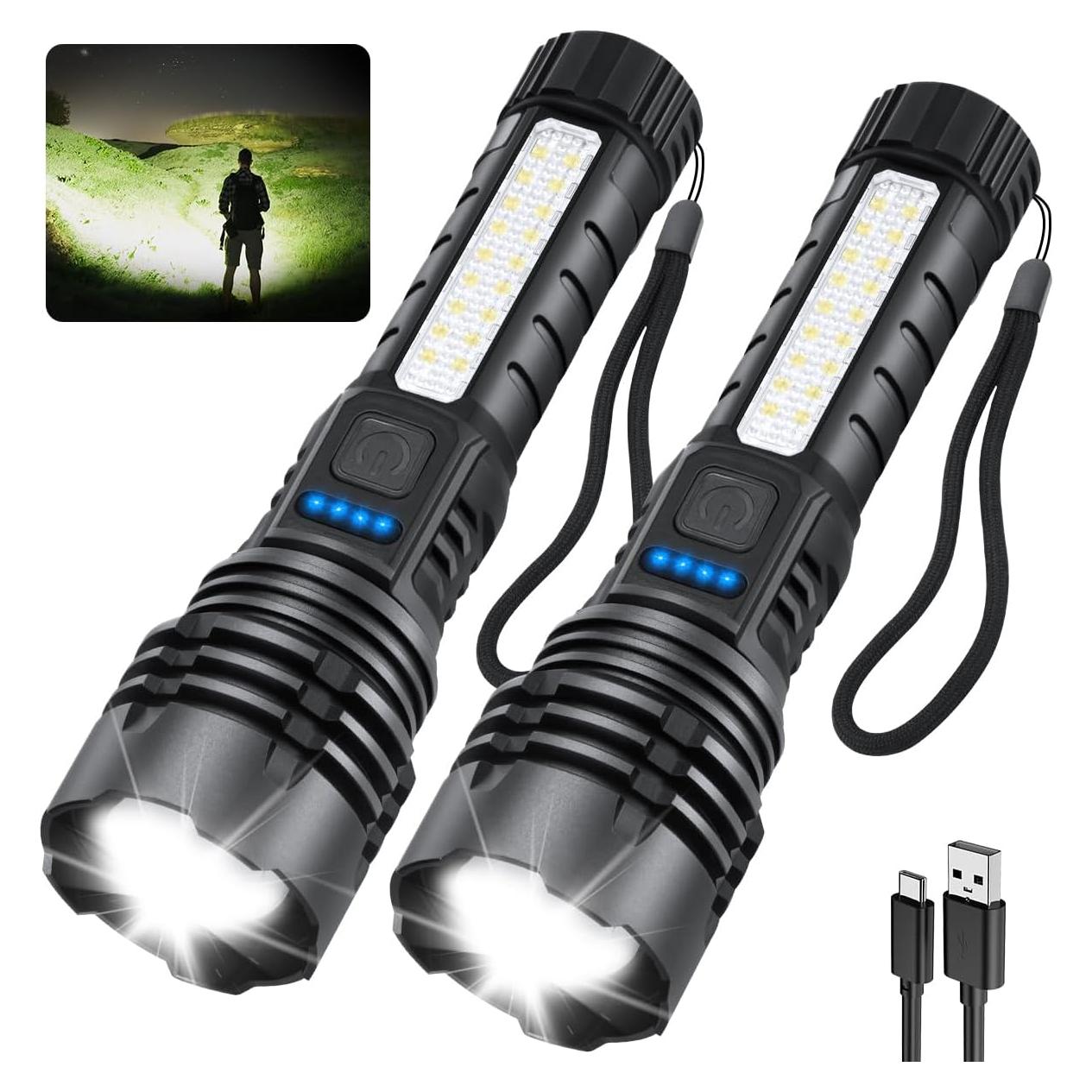 Linterna Táctica Recargable LED 990000 Lúmenes 2 Pack